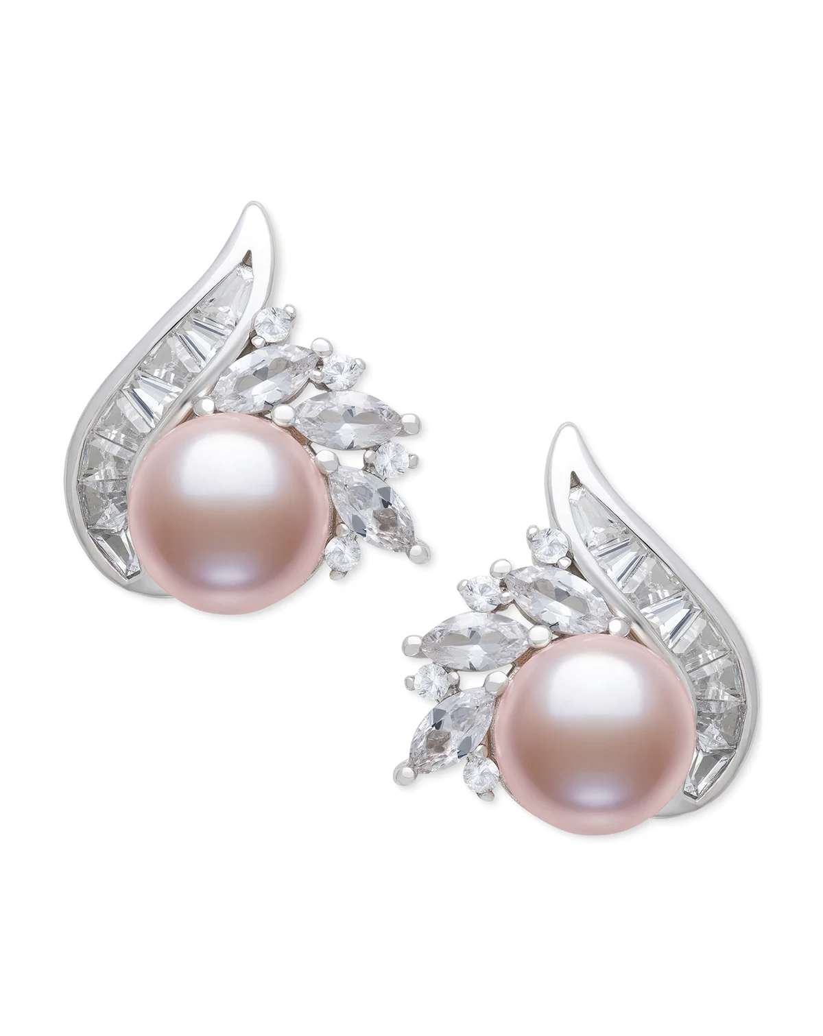 Blush Cultured Freshwater Pearl (8-9mm) & Lab Created White Sapphire (2 ct. t.w.) Stud Earrings in Sterling Silver