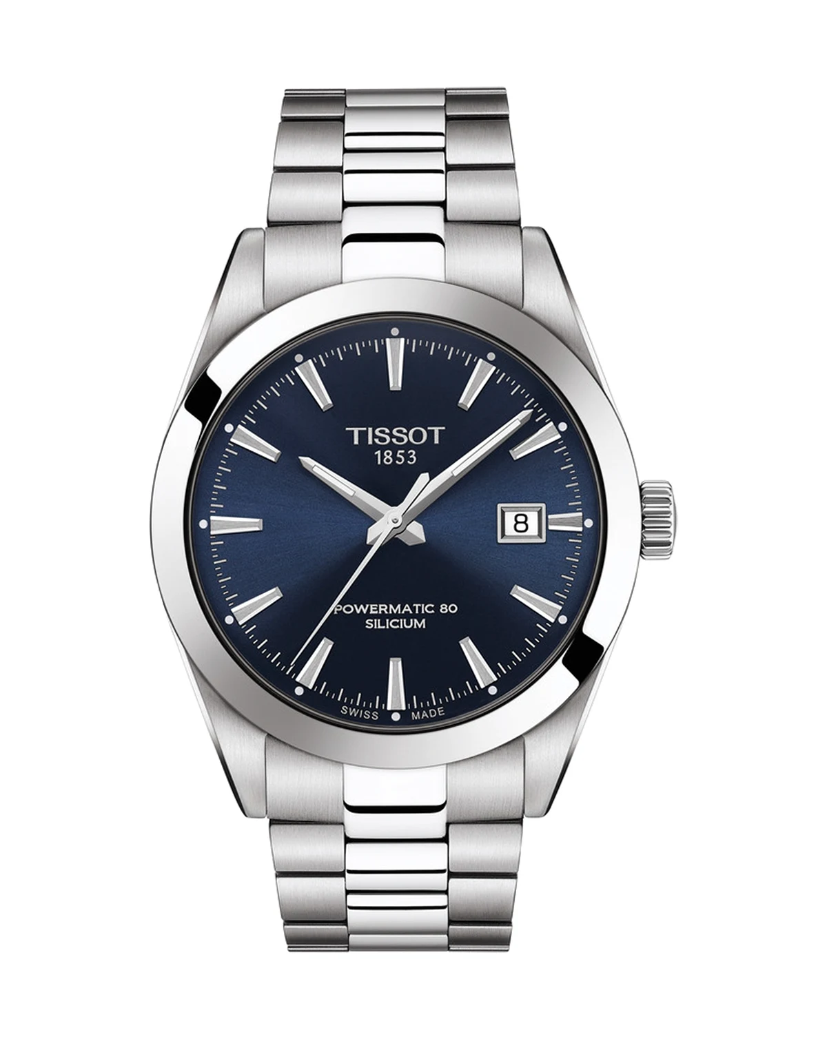 Men's Swiss Automatic T-Classic Gentleman Powermatic 80 Silicium Stainless Steel Bracelet Watch 40mm