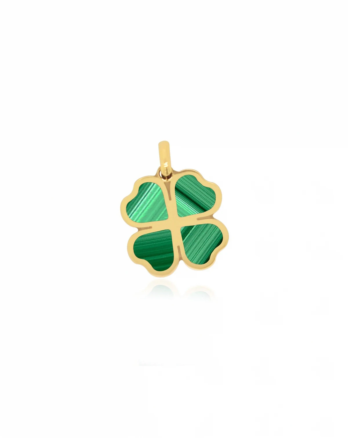 Malachite Lucky Clover Charm 14K Gold 18 millimeters