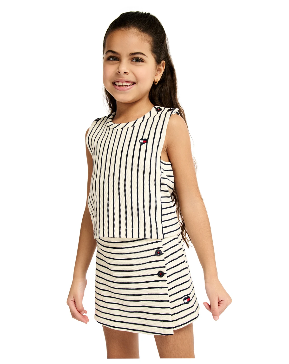 Toddler Girls' 2T-4T and Girls' 4-6X Popcorn Pique Striped Top & Wrap Skort, 2-Piece Set