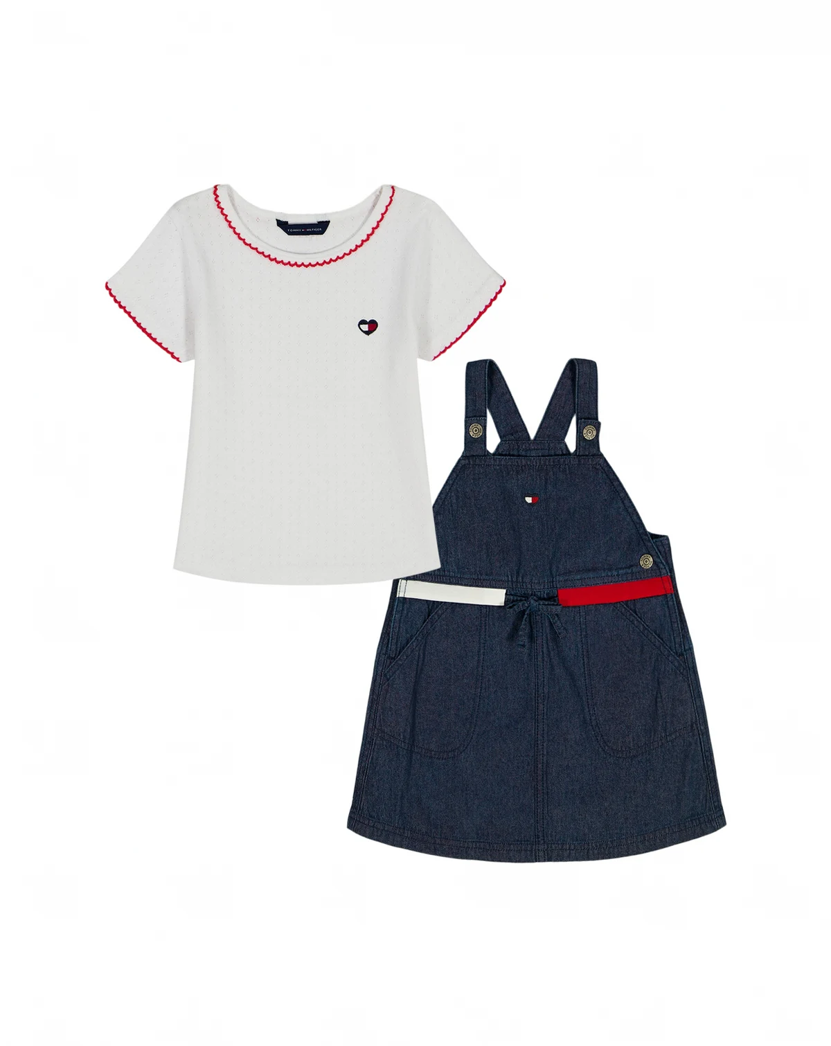 Girls' 2T-6X Short-Sleeve Pointelle T-Shirt and Denim Skirtall, 2-Piece Set