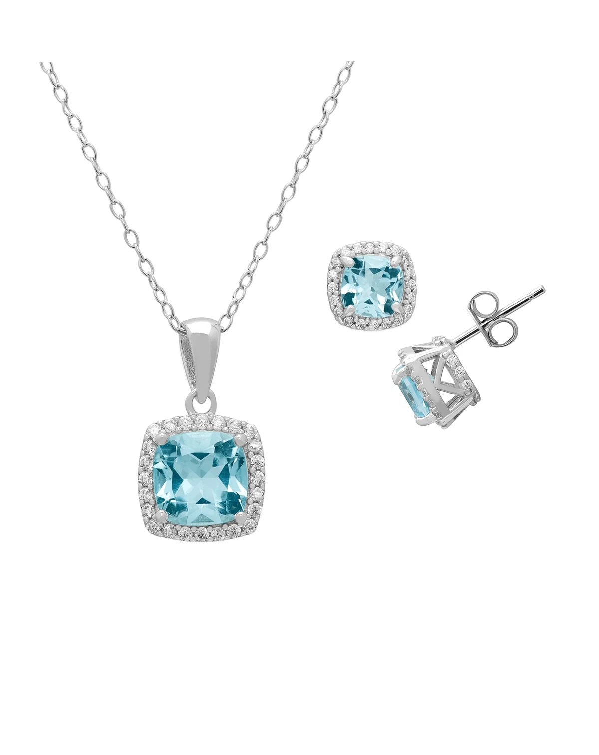2-Pc. Blue Topaz (4-1/2 ct. t.w.) and White Topaz (0.64 ct. t.w.) Pendant Necklace & Matching Earrings Set in Sterling Silver