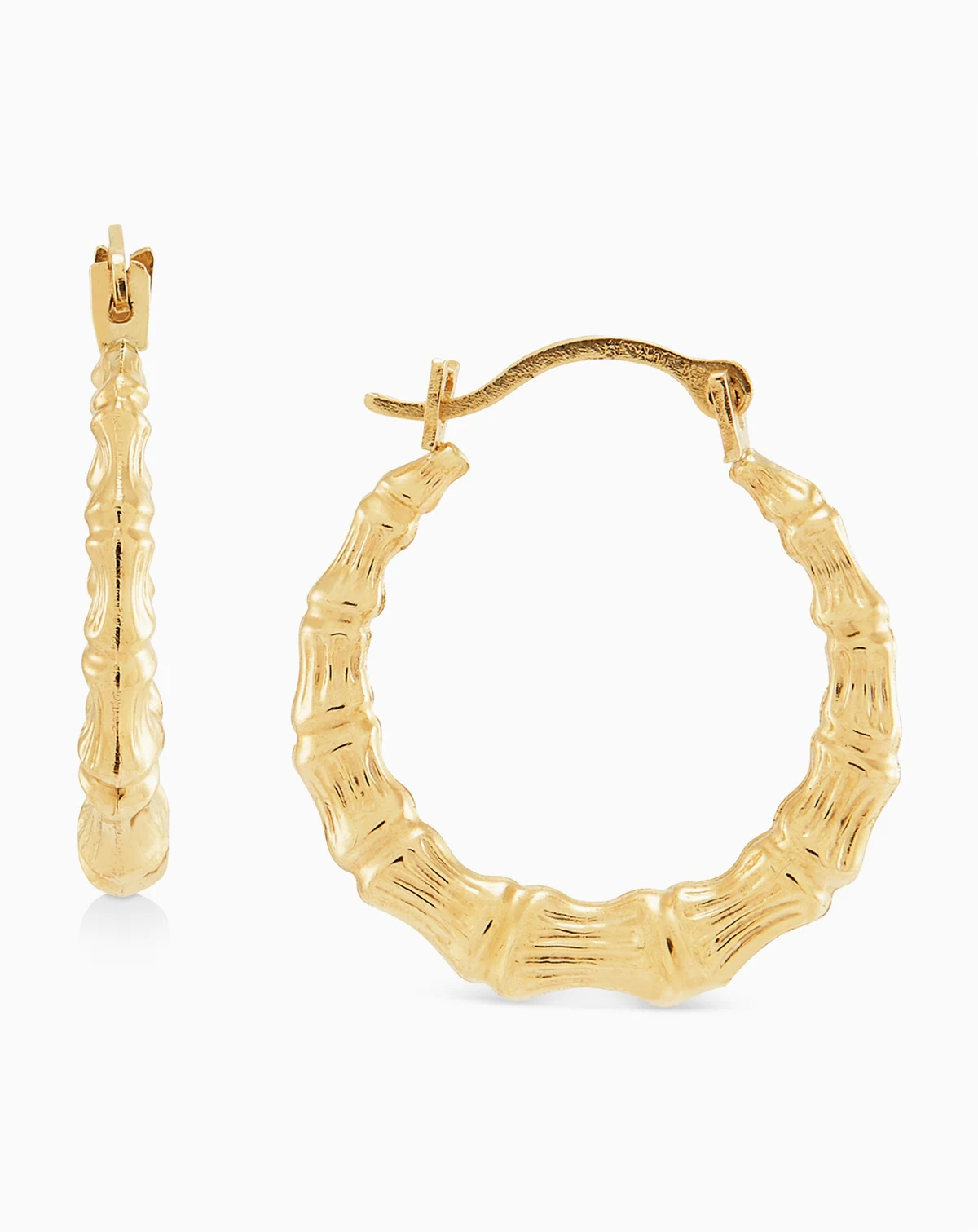 Textured Bamboo-Look Small Hoop Earrings in 10k Gold, 5/8"