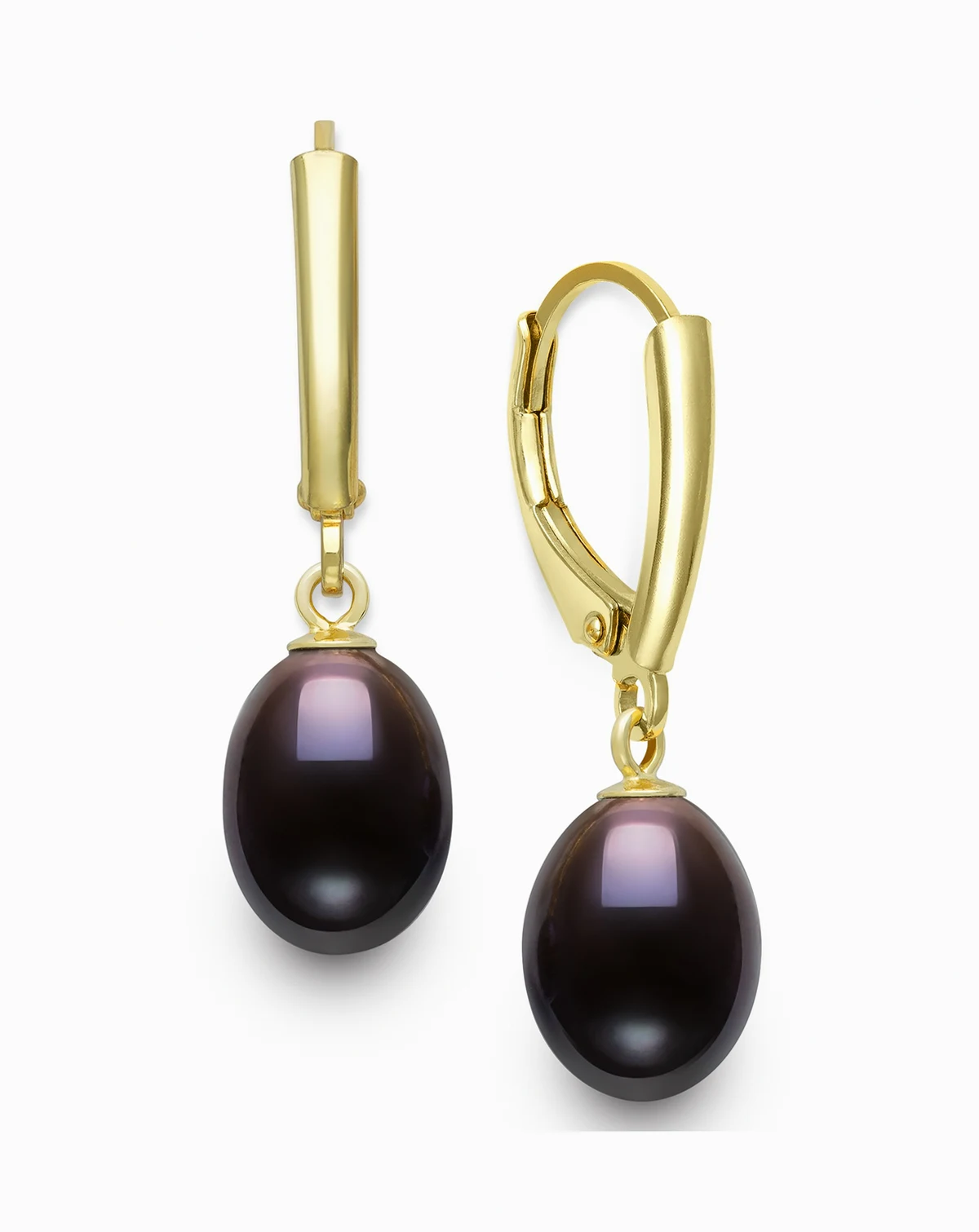 Cultured Freshwater Peacock Black Drop Pearl (7-8mm) Earrings in 14k Gold over Silver