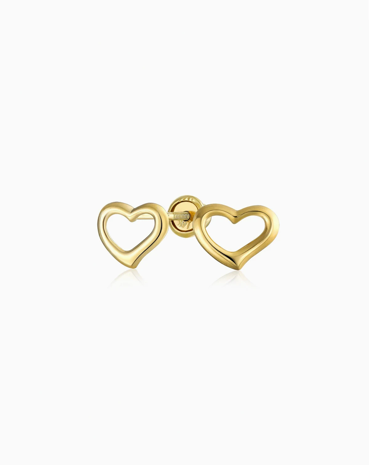 Petite Minimalist14K Symbol Of Love Open Heart Stud Earring Secure Screw back
