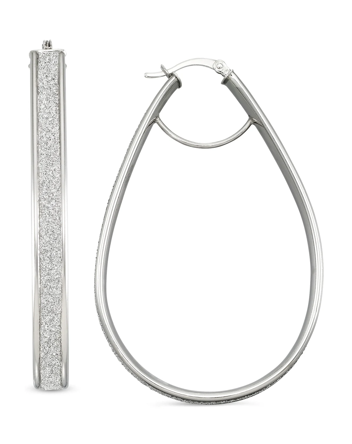 Glitter Pear-Shape Hoop Earrings in Sterling Silver