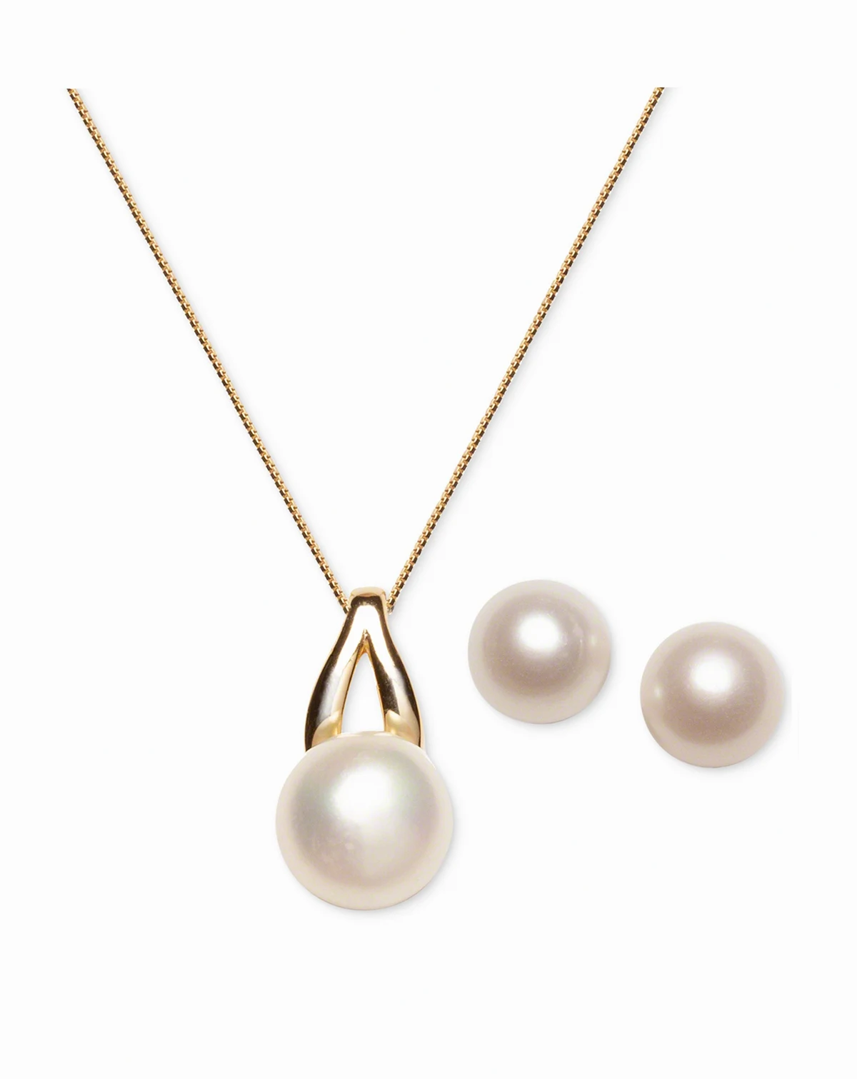 2-Pc. Set Cultured Freshwater Pearl (9-1/2 & 12-1/2mm) Pendant Necklace & Matching Stud Earrings Set in 18k Gold-Plated Sterling Silver