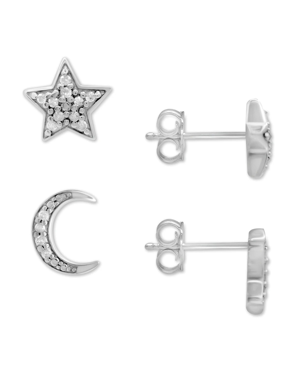 Diamond Moon & Star Stud Earrings (1/10 ct. t.w.) in Sterling Silver