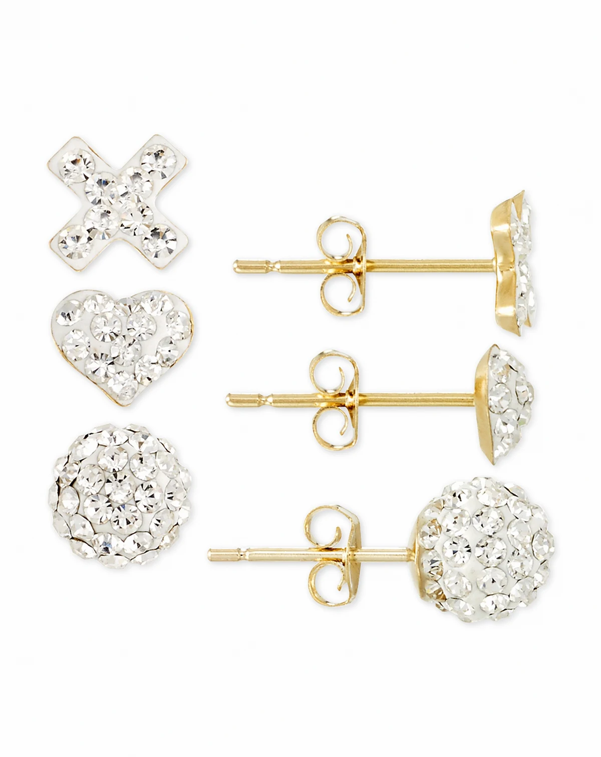 3-Pc. Set Pave Crystal Stud Earrings in 10k Gold