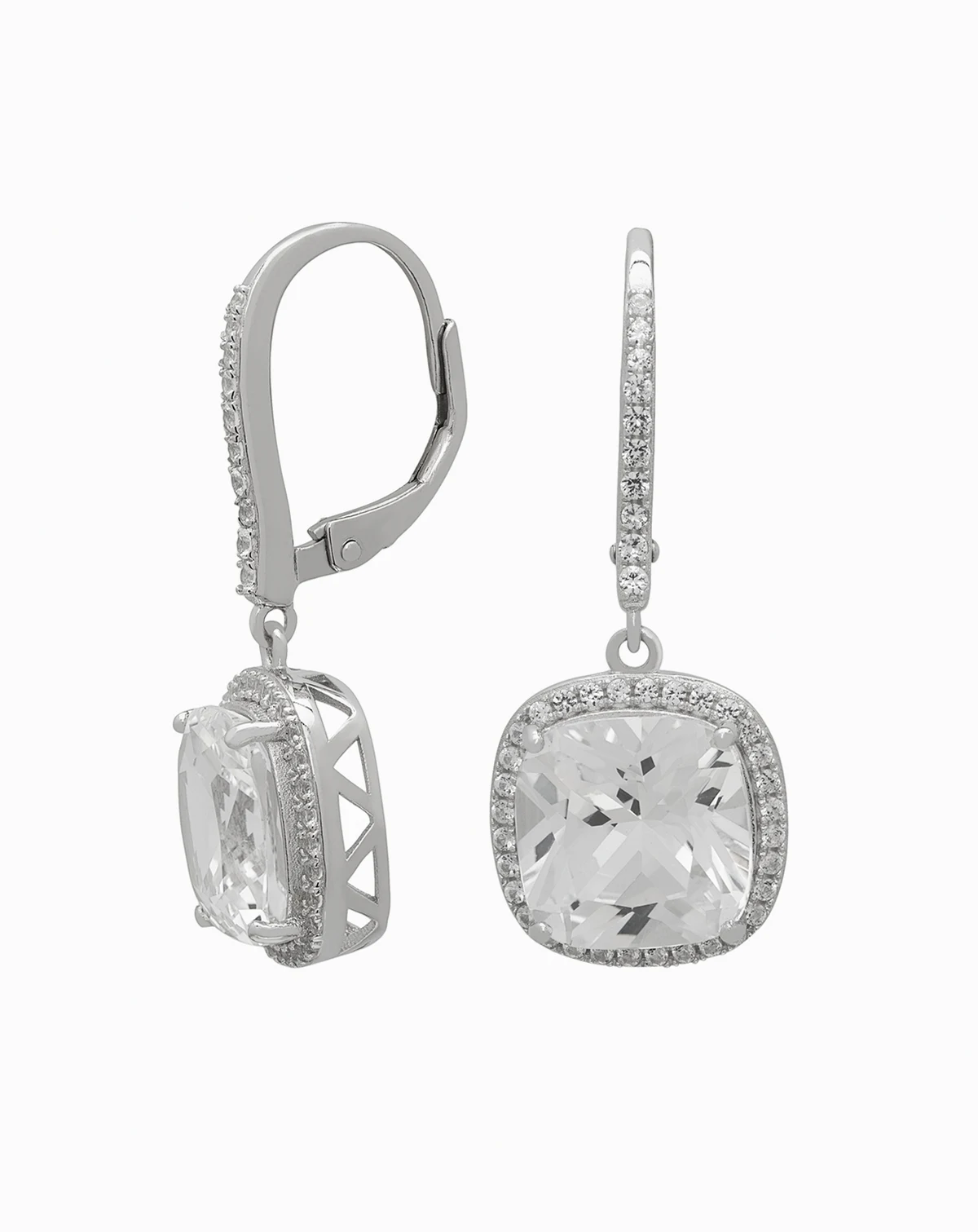 Lab-Grown White Sapphire Cushion Drop Earrings (8-7/8 ct. t.w.) in Sterling Silver