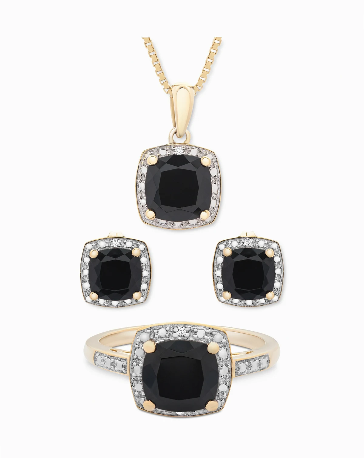 3-Pc. Set Onyx & Diamond Accent Pendant Necklace, Ring and Stud Earrings in 14k Gold-Plated Sterling Silver (Also Available in Sterling Silver)