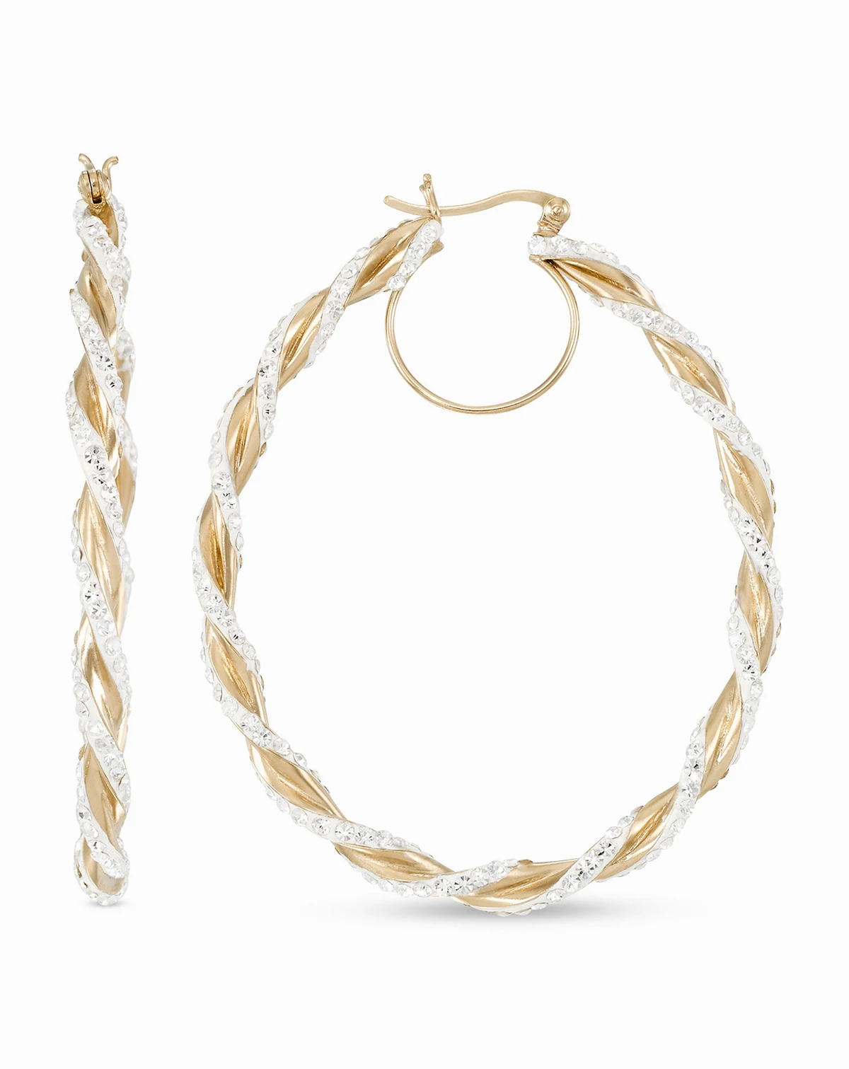 Crystal Pavé Twist Style Oval Hoop Earrings