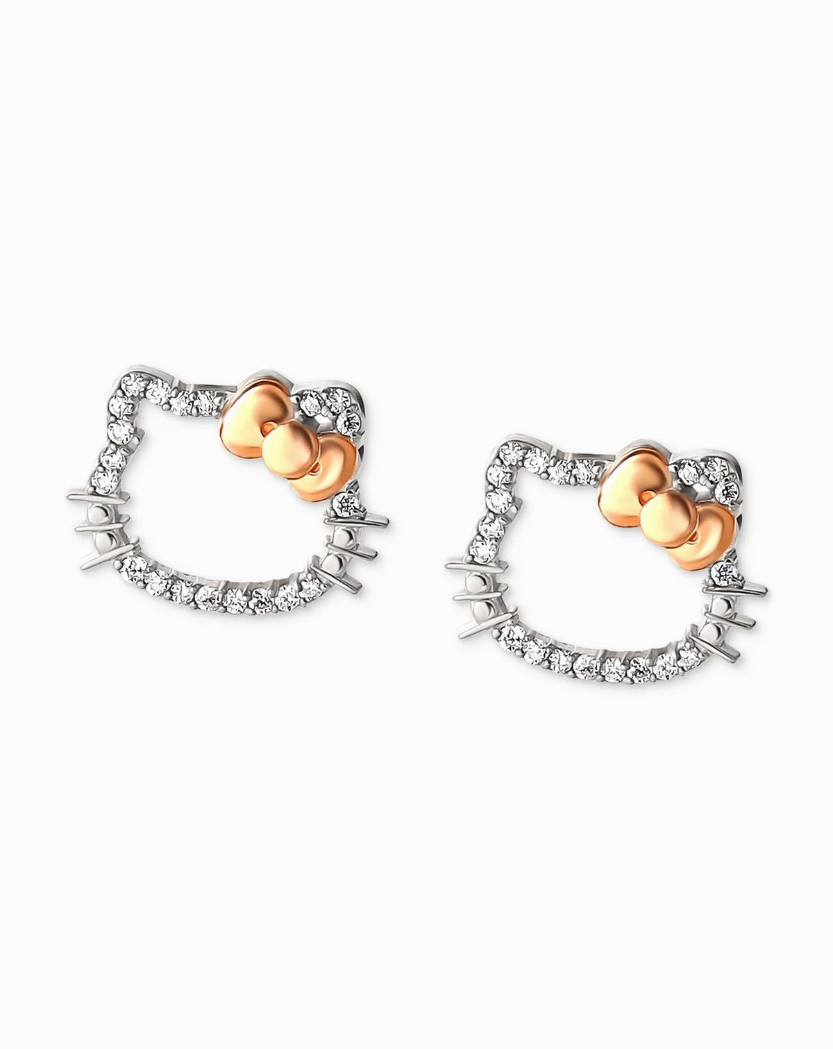 Hello Kitty Diamond Silhouette Stud Earrings (1/8 ct. t.w.) in 10k White & Rose Gold