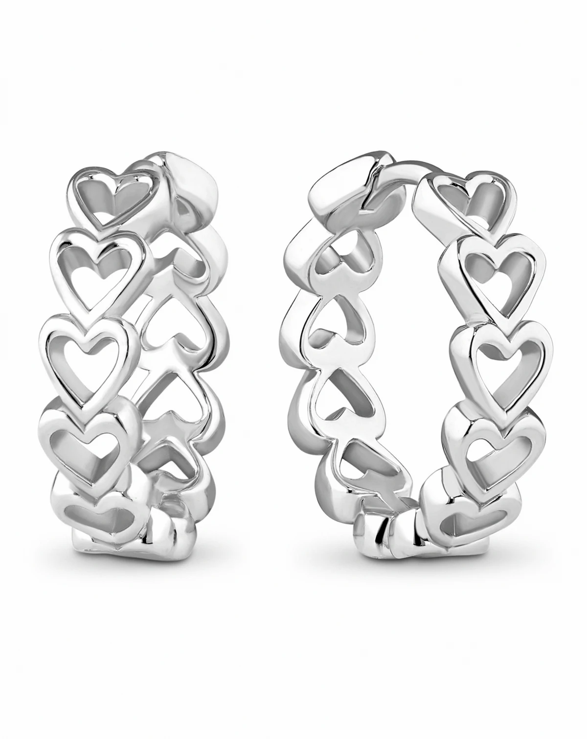 Open Heart Hoop Earrings in Rhodium Plated Sterling