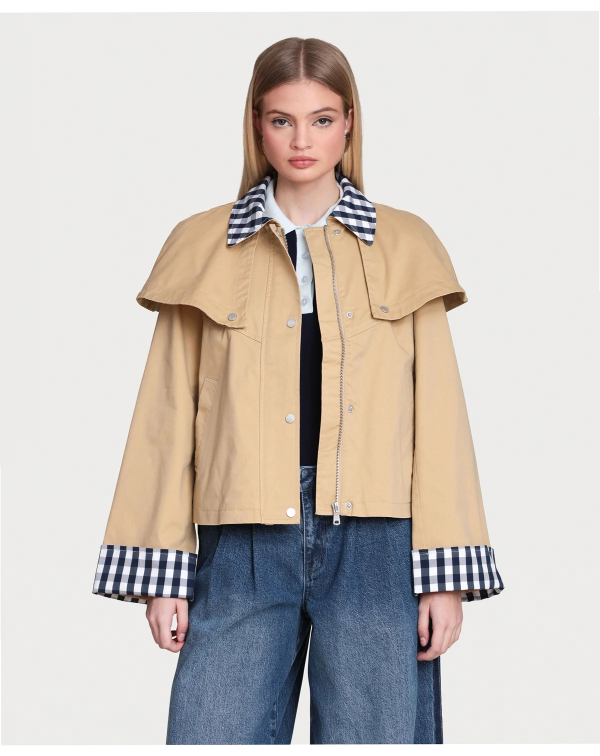 Women's Short Trench Cape Collared Jacket