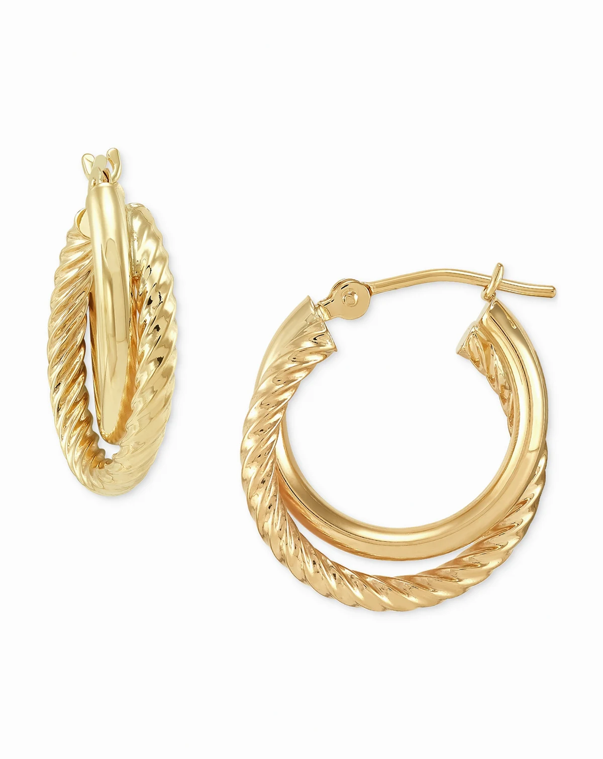 Twisted & Smooth Small Hoop Earrings in 14k Gold, 15mm