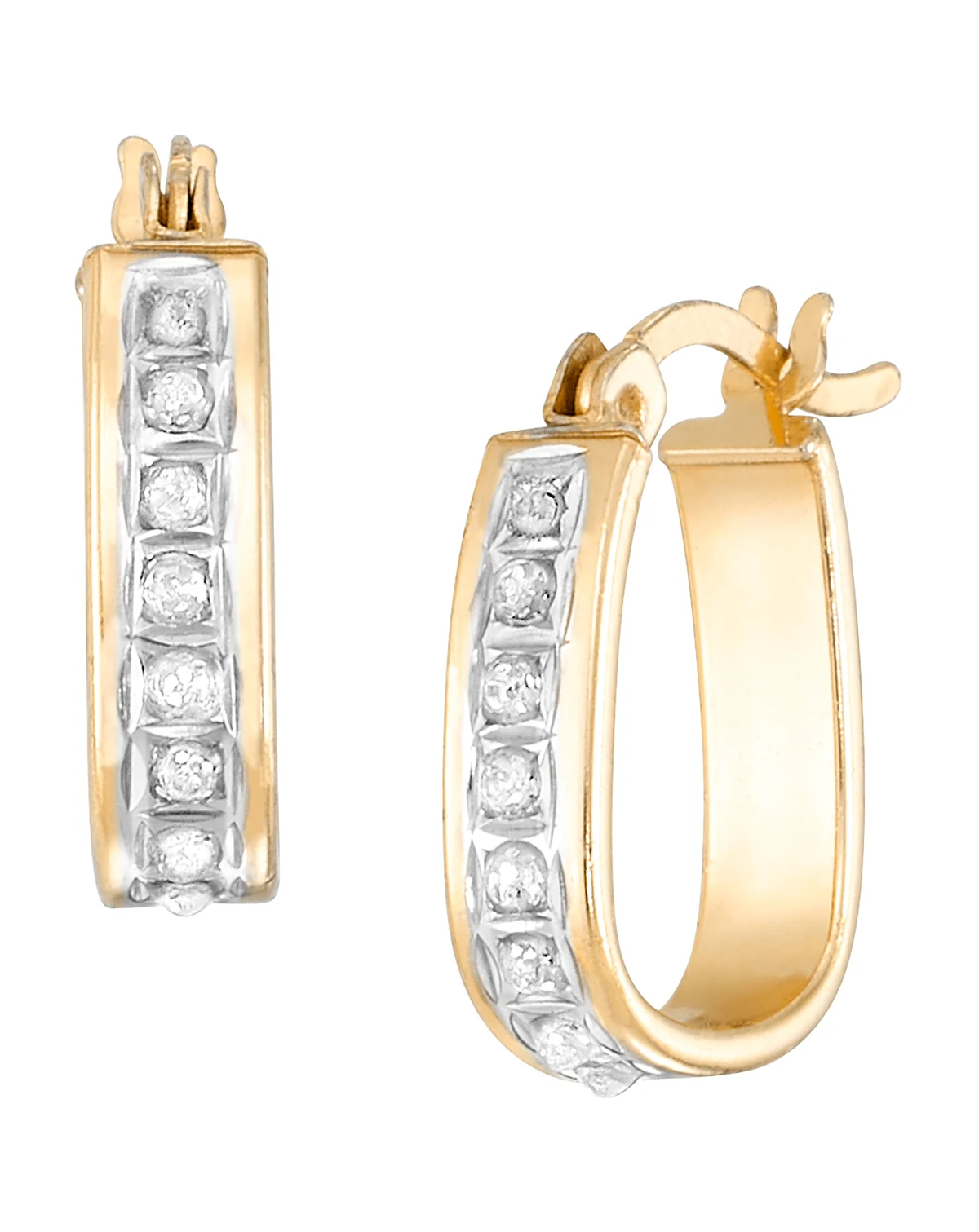 Diamond Accent Hoop Earrings (0.01 ct. t.w.) in 14k Yellow Gold Over Sterling Silver