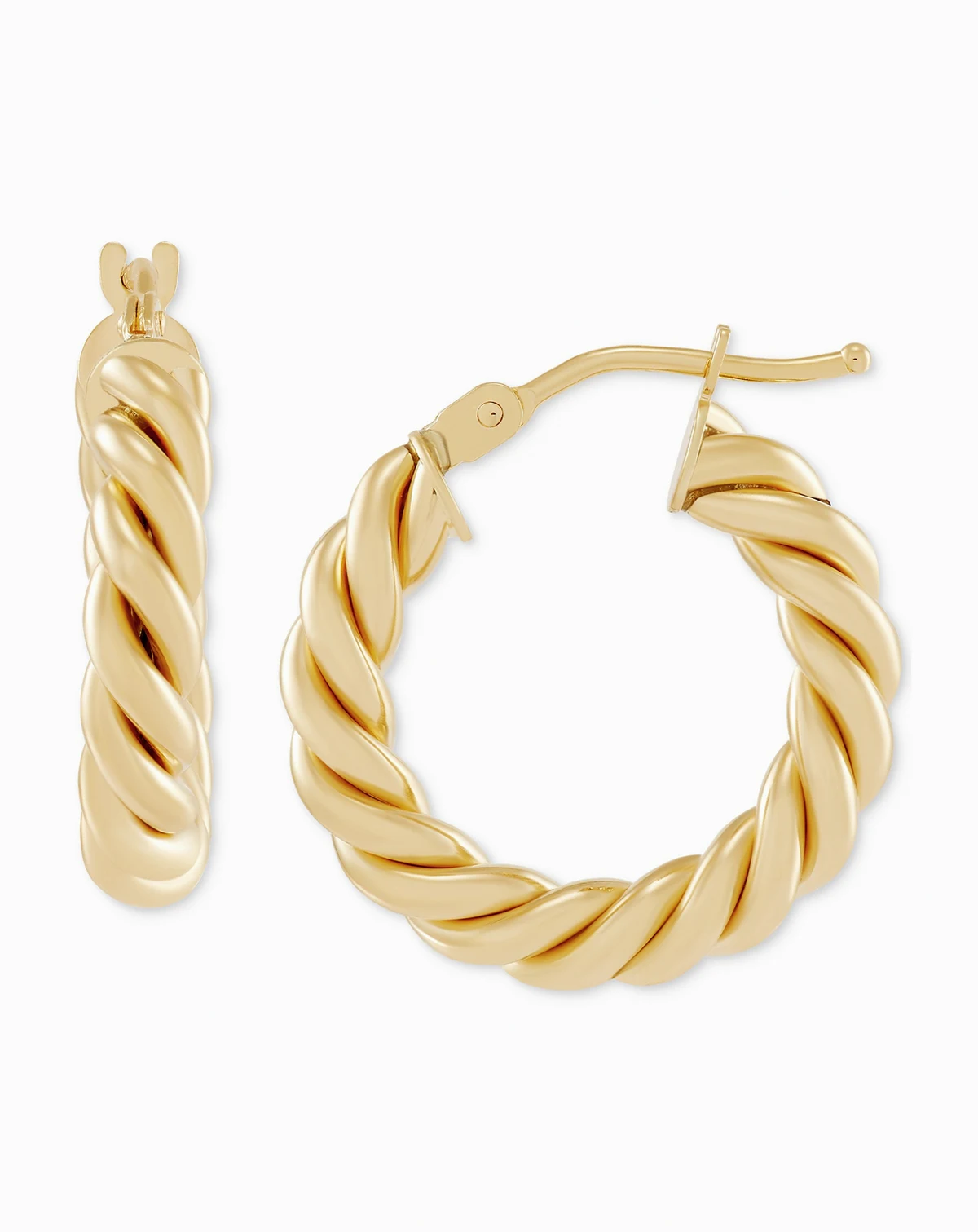 Twist-Style Tube Small Hoop Earrings in 10k Gold, 3/4"