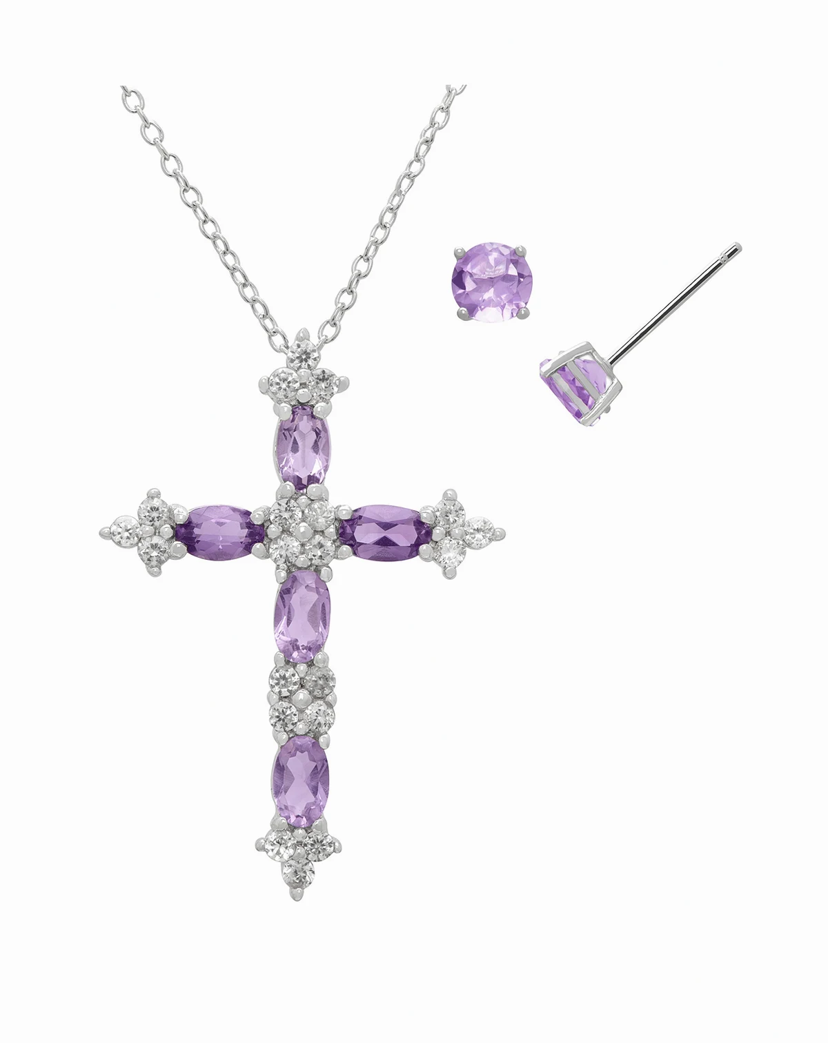 2-Pc. Amethyst & White Topaz Pendant Necklace & Earrings Set (2.35 ct. t.w.) in Sterling Silver