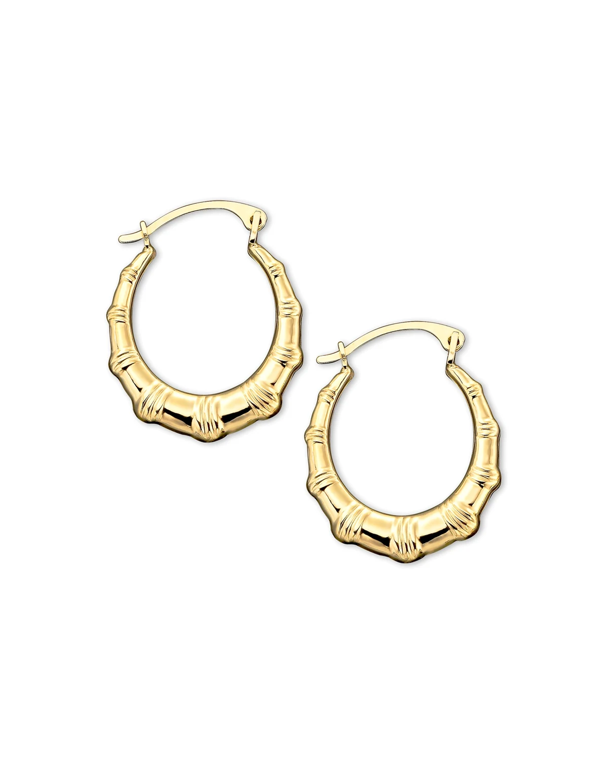 10k Gold Hoop Earrings, Small Bamboo
