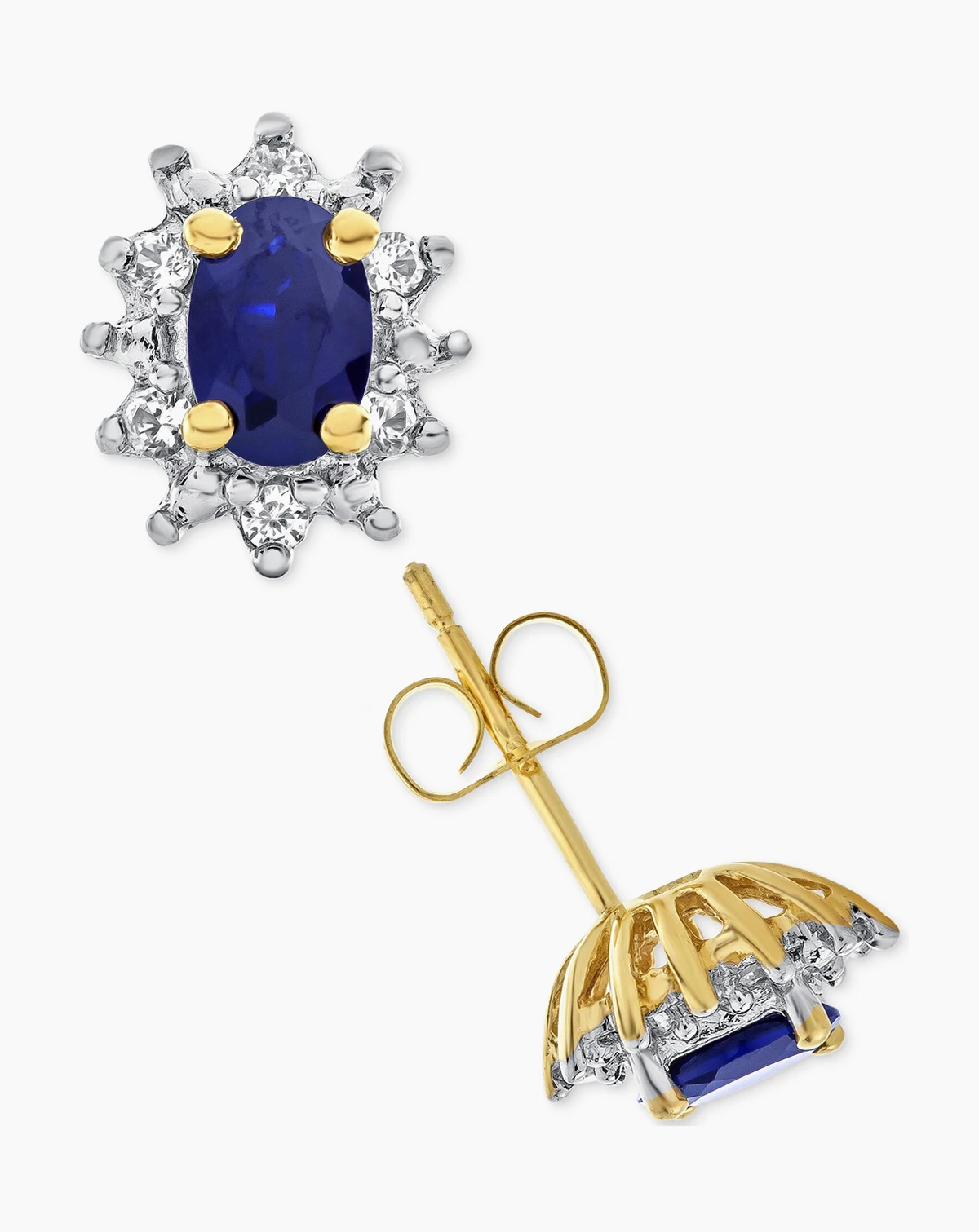 Lab-Grown Blue Sapphire (1 ct. t.w.) and White Sapphire (1/5 ct. t.w.) Stud Earrings in 14k Gold-Plated Sterling Silver