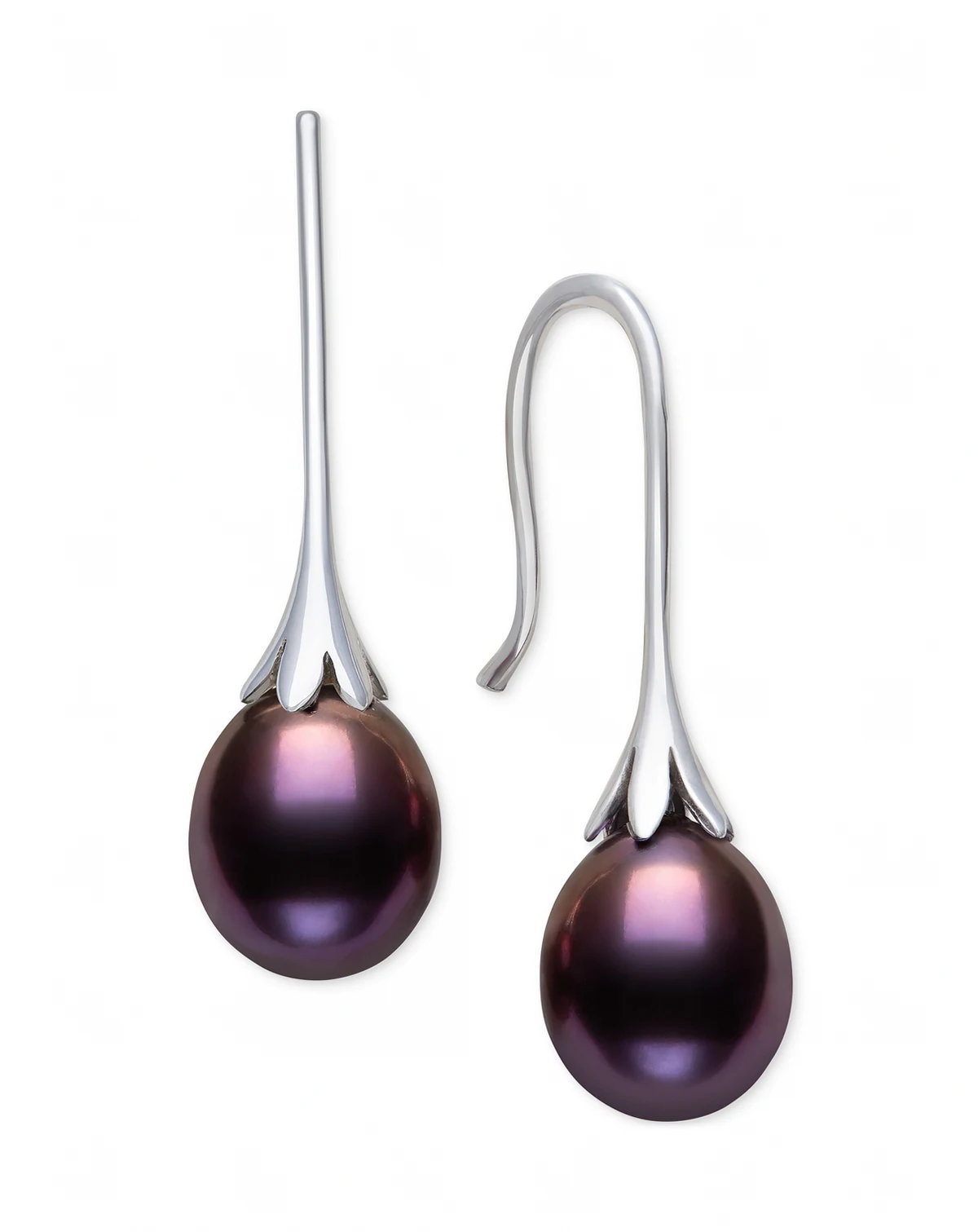 Dyed Black Cultured Freshwater Pearl (7-8mm) Drop Earrings in Sterling Silver