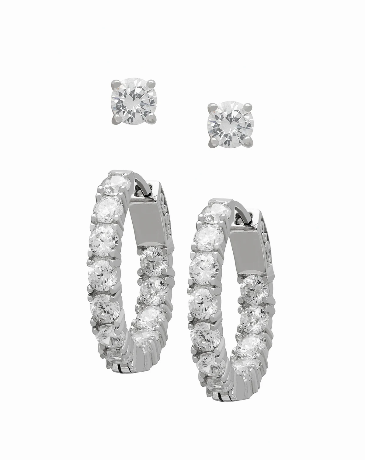 2-Pc. Lab-Grown White Sapphire Hoop & Stud (4.9 ct. t.w.) Earring Set in Sterling Silver