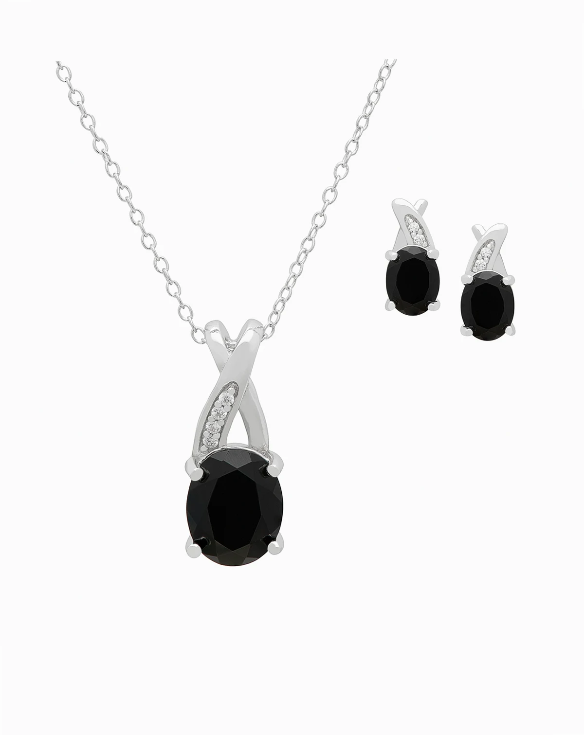 2-Pc. Black Onyx & Lab-Grown White Sapphire Necklace & Earrings Set (4.58 ct. t.w.) in Sterling Silver