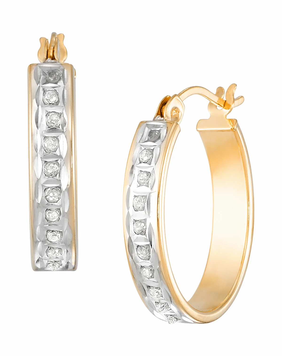 Diamond Hoop Earrings (0.01 ct. t.w.) in 18k Yellow Gold Over Sterling Silver