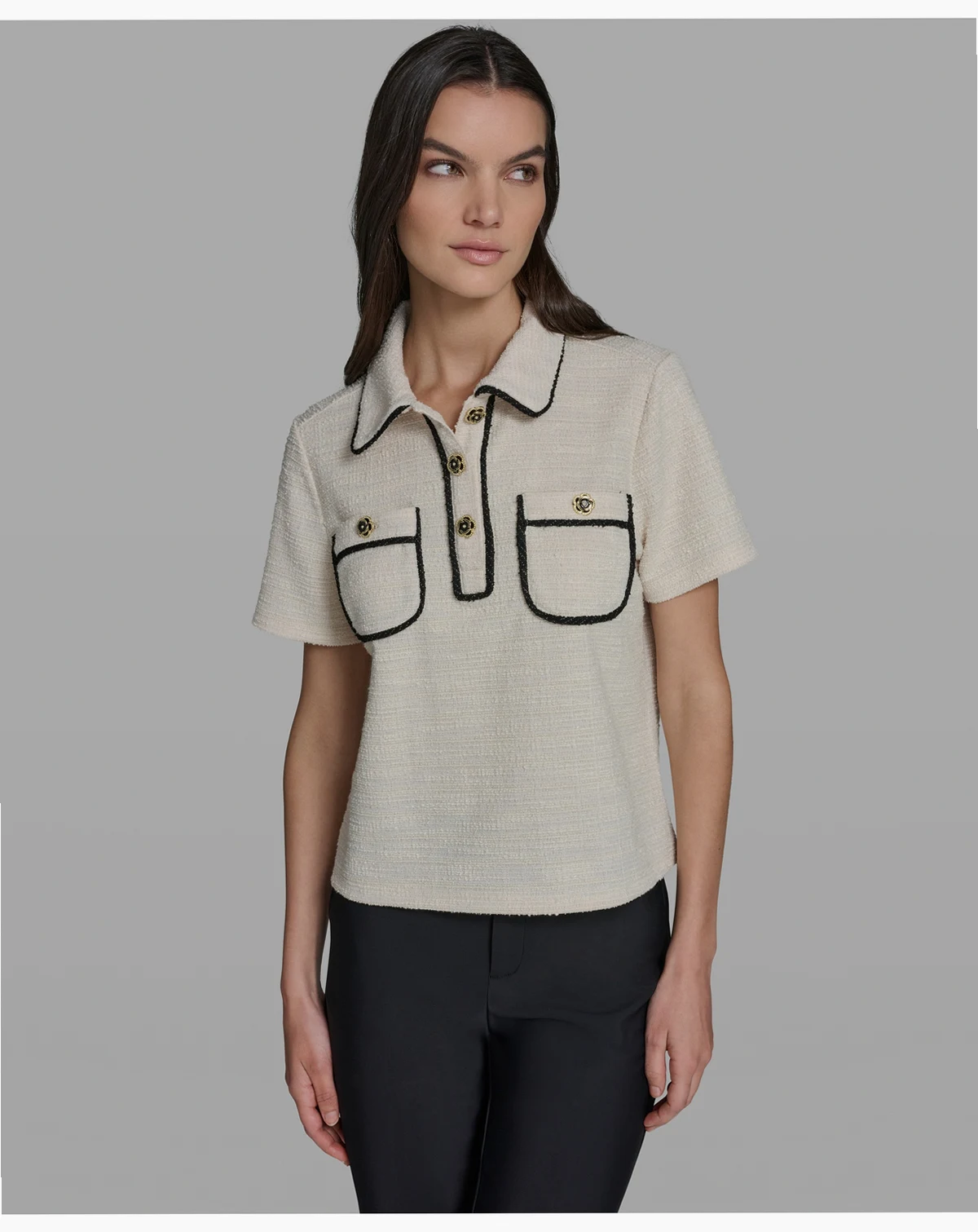 Women's Knit Henley with Framing Collared Top