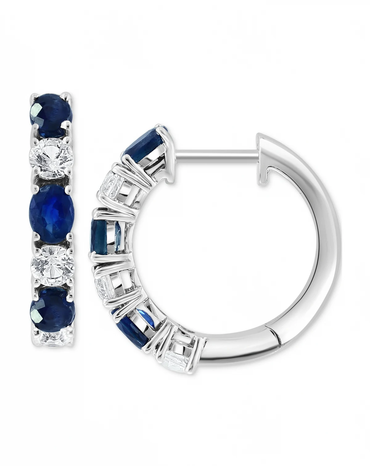 EFFY® Emerald (3/4 ct. t.w.) & White Sapphire (3/4 ct. t.w.) Small Hoop Earrings in 14k White Gold, 0.75" (Also available in Sapphire)