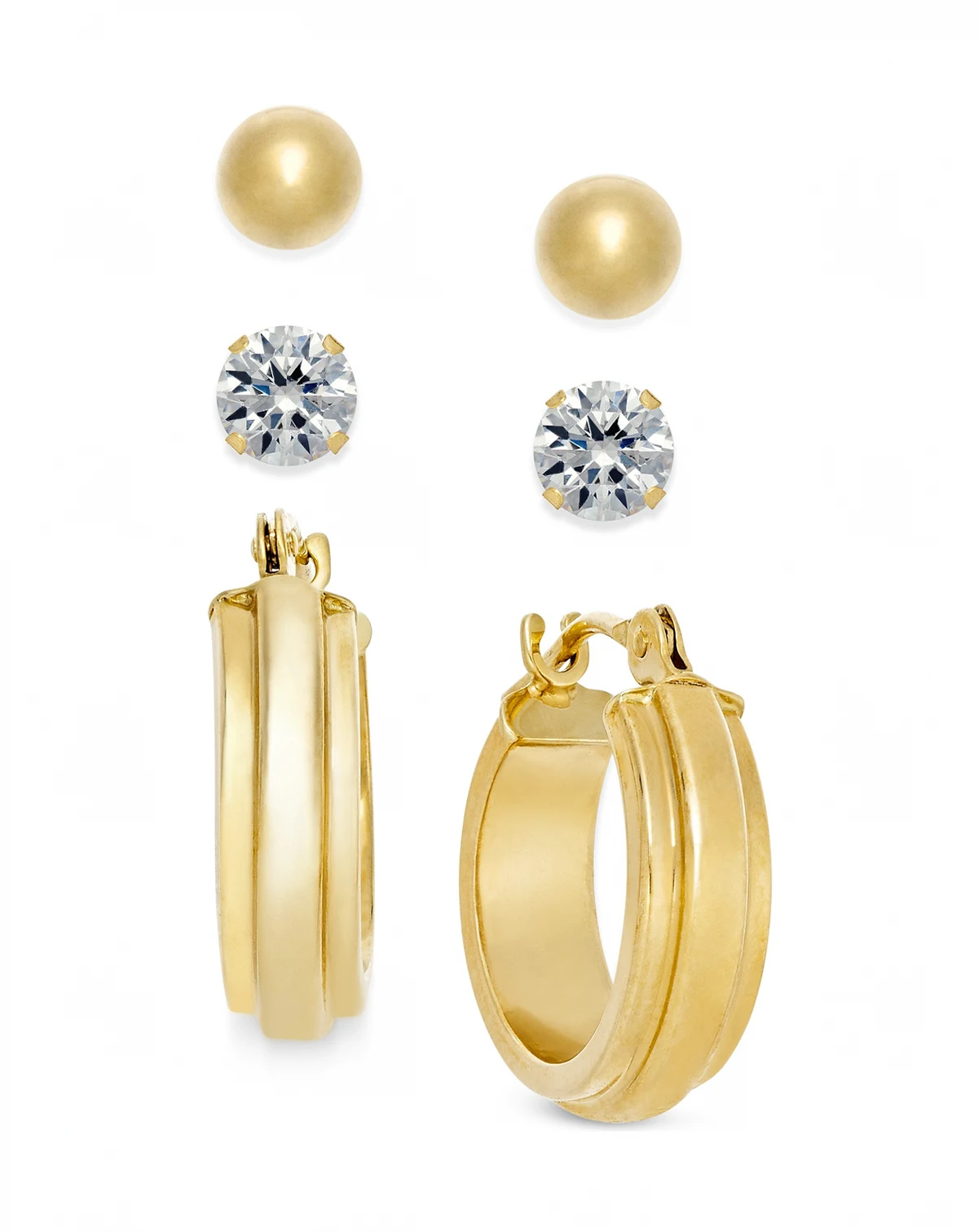 Stud and Hoop Earring Set in 10k Gold