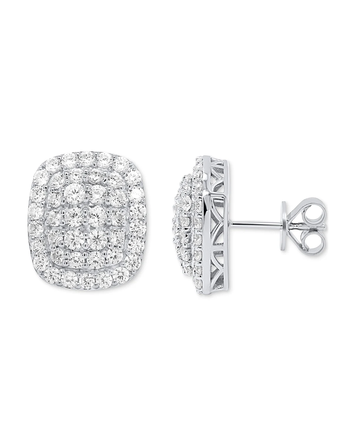 Lab Grown Diamond Cushion Cluster Stud Earrings (2 ct. t.w.) in Sterling Silver or 14k  Gold-Plated Sterling Silver