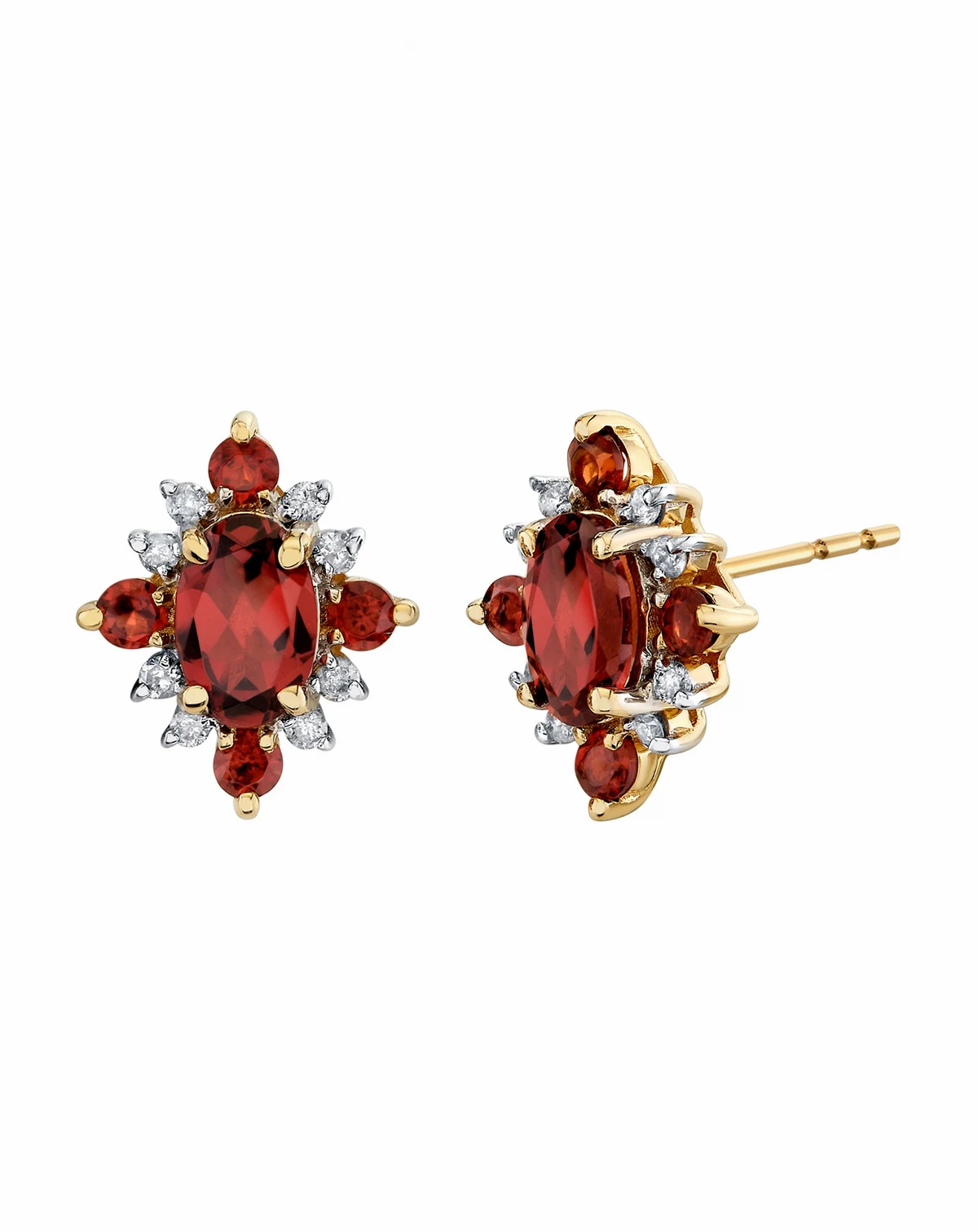 Garnet (1-11/40 ct. t.w.) & Diamond (1/8 ct. t.w.) Stud Earrings in 10k Yellow Gold
