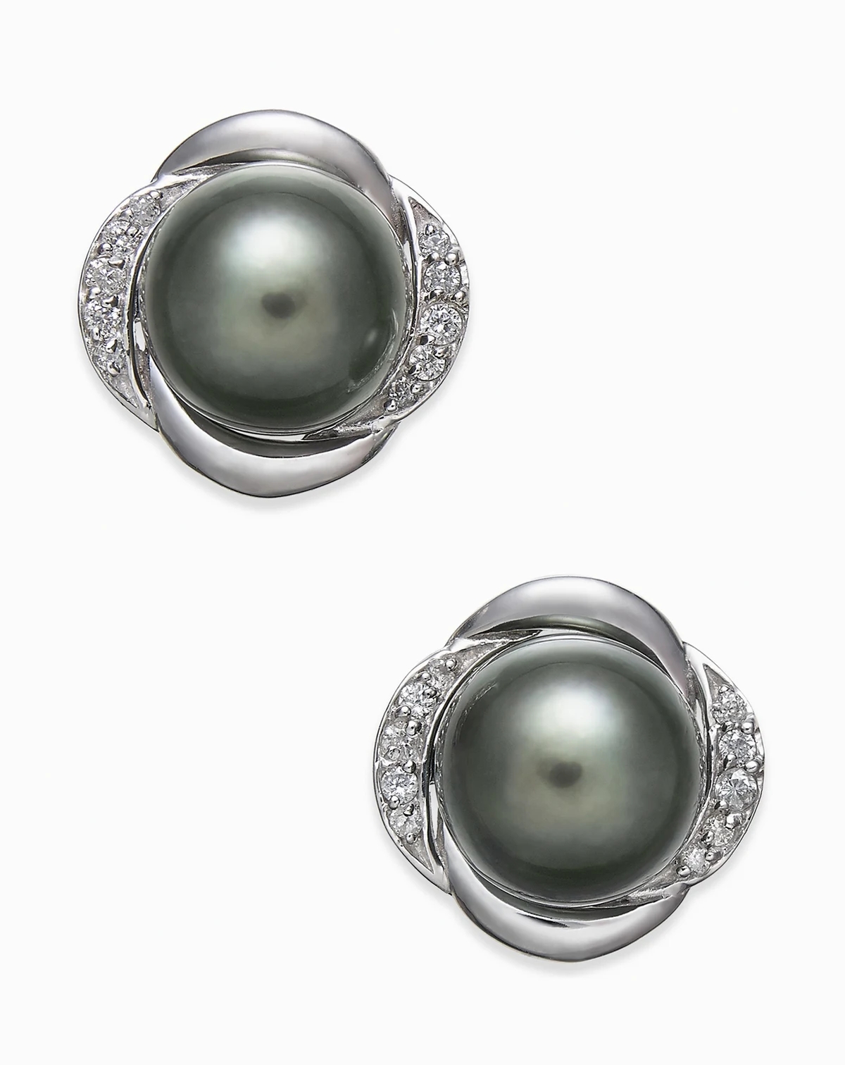 Cultured Tahitian Pearl (8mm) & Diamond (1/8 ct. t.w.) Stud Earrings in 14k White Gold