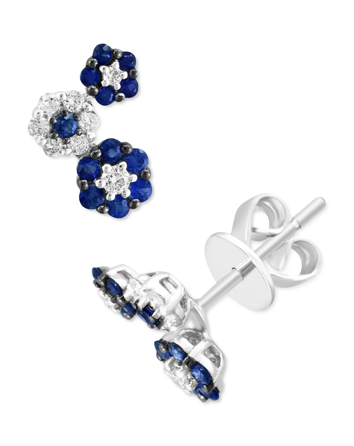 Sapphire (1/2 ct. t.w.) & Diamond (1/5 ct. t.w.) Flower Cluster Stud Earrings in 14k White Gold (Also Available in Ruby)