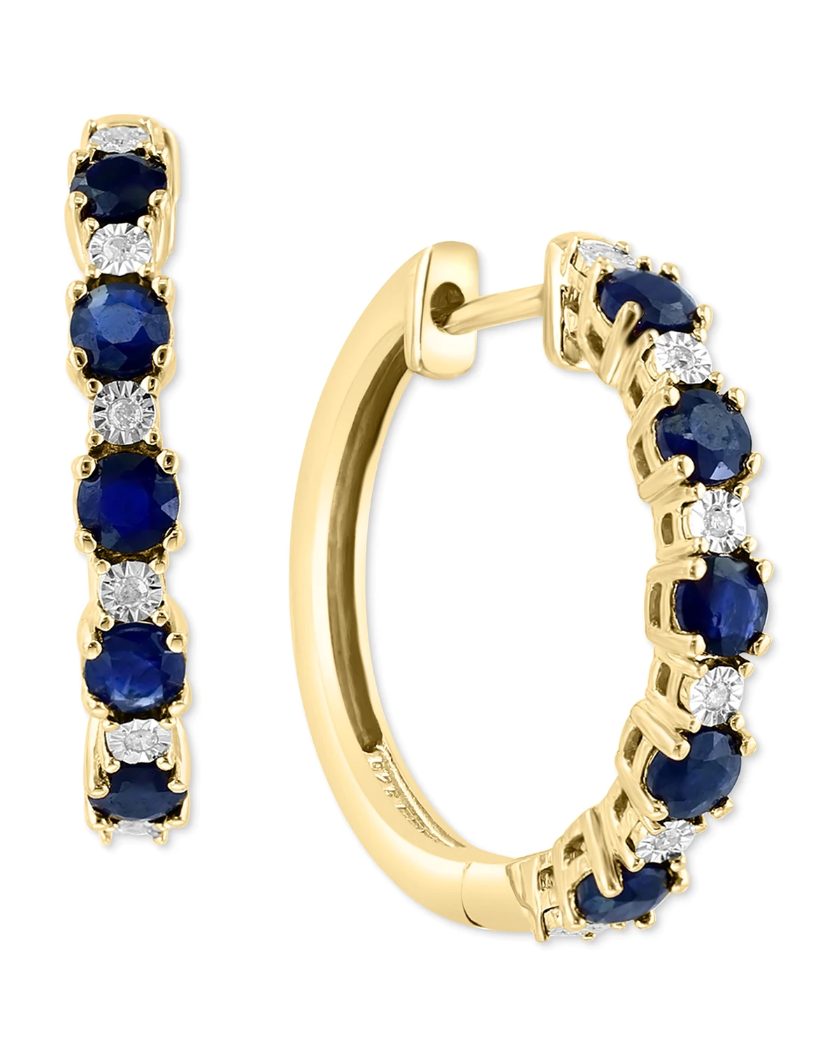 EFFY® Sapphire (3/4 ct. t.w.) & Diamond Accent Small Hoop Earrings in 14k Gold-Plated Sterling Silver, 0.81" (Also available in Ruby and Emerald)