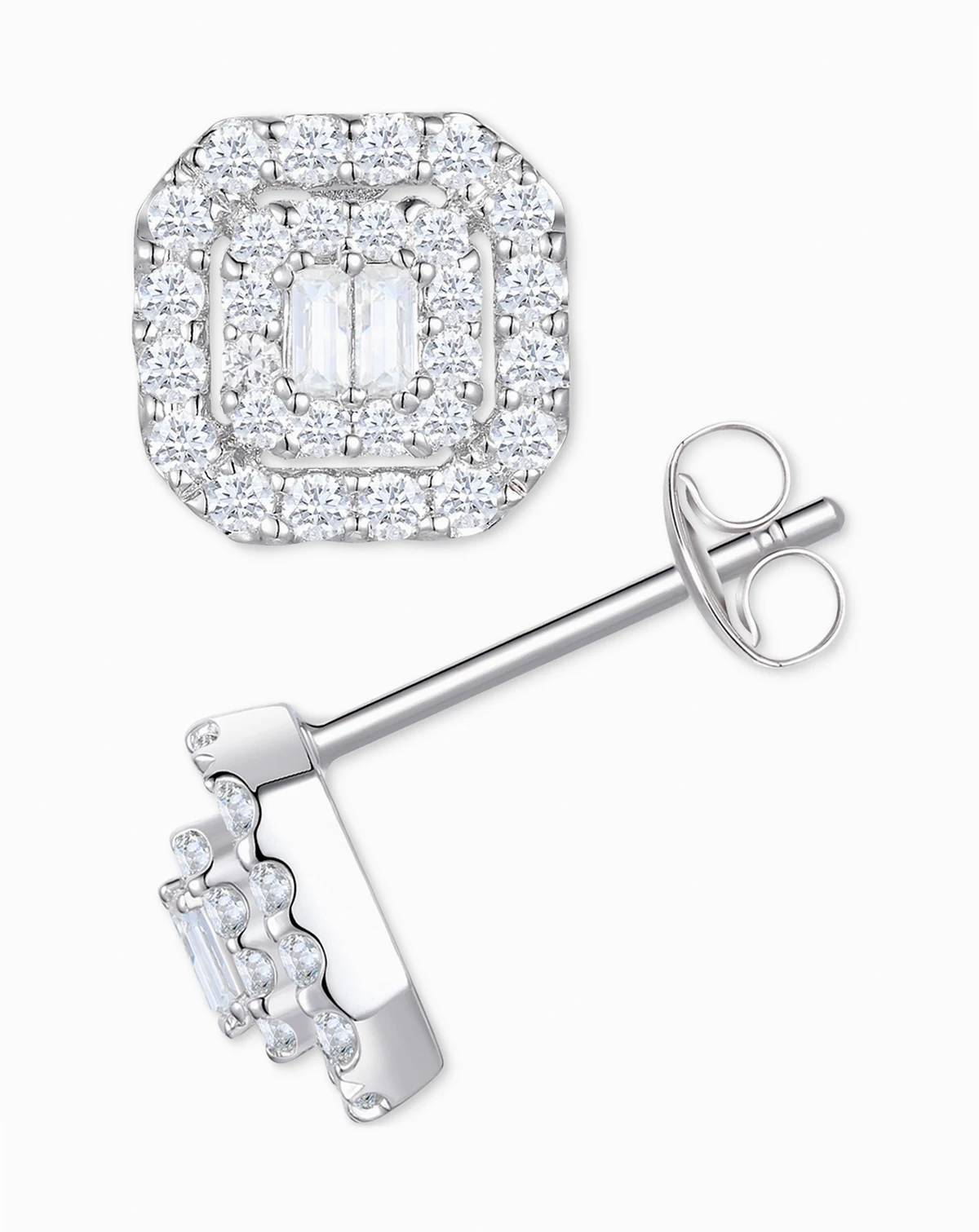Diamond Round & Baguette Cluster Stud Earrings (1/2 ct. t.w.) in 14k White or Yellow Gold