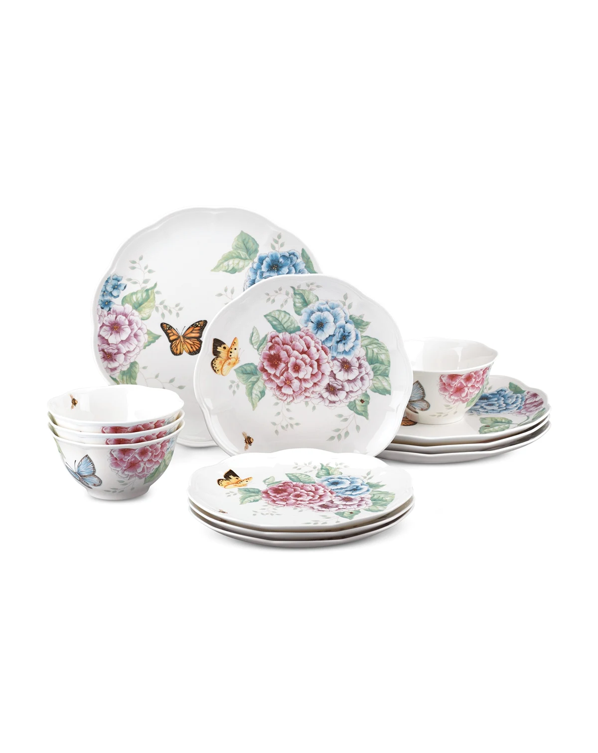 Butterfly Meadow Hydrangea 12 Pc. Dinnerware Set, Service for 4