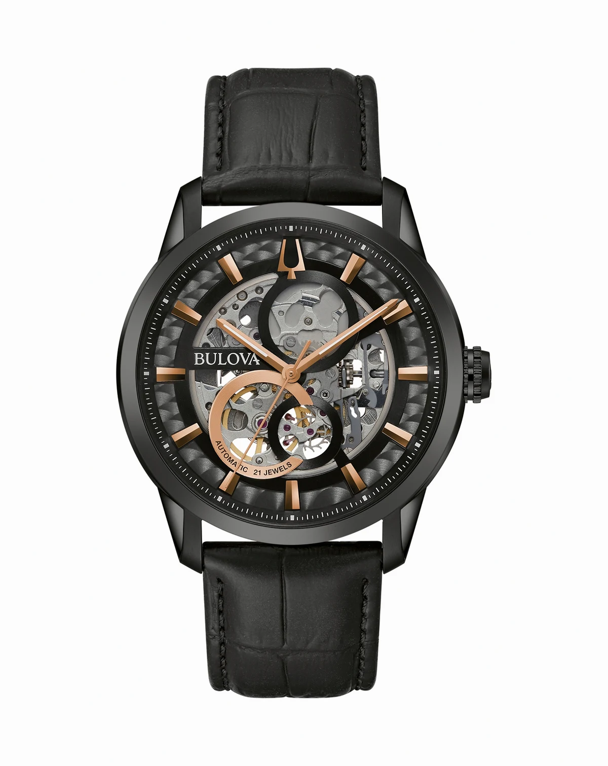 Men's Automatic Sutton Black Leather Strap Watch 43mm, A Macy's Exclusive