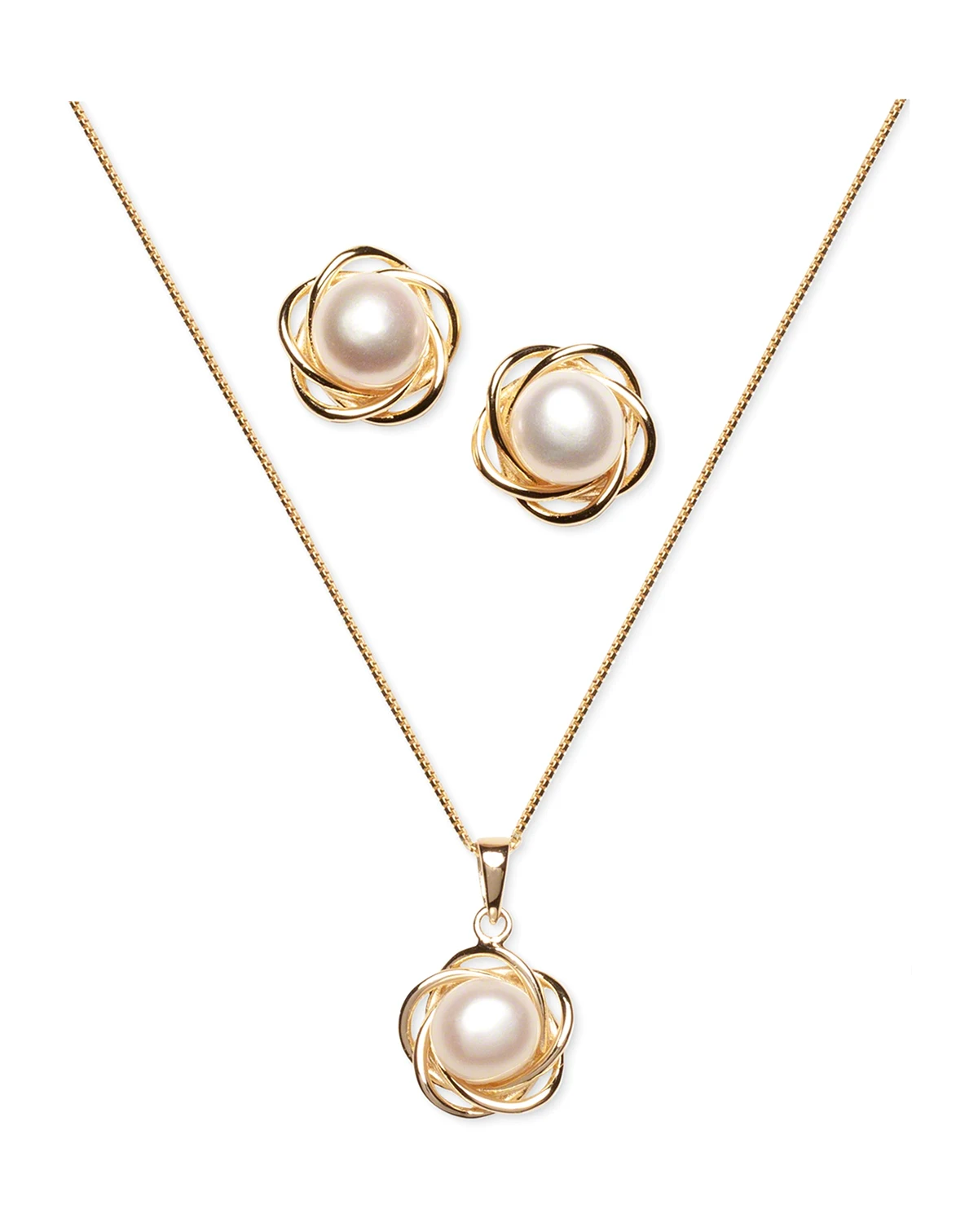 2-Pc. Set Cultured Freshwater Pearl (7mm) Flower Pendant Necklace & Matching Stud Earrings in 18k Gold-Plated Sterling Silver or Sterling Silver