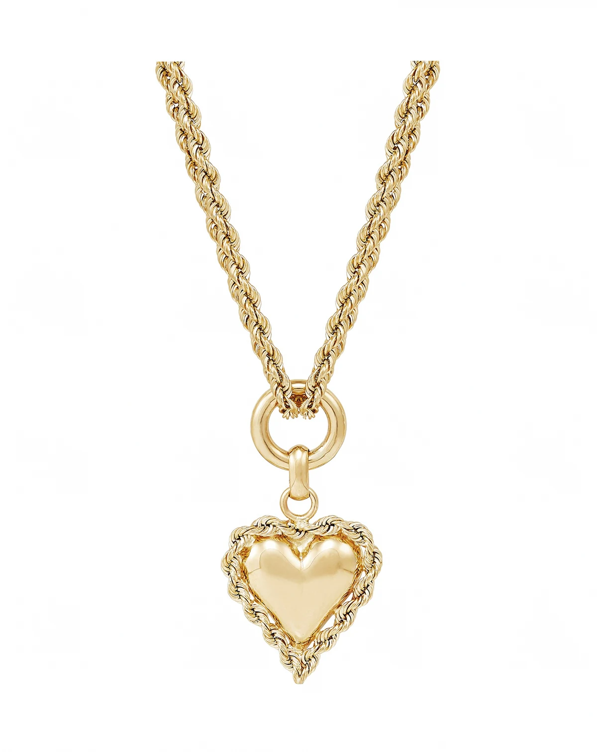 Puff Heart Rope-Framed 18" Pendant Necklace in 10k Gold