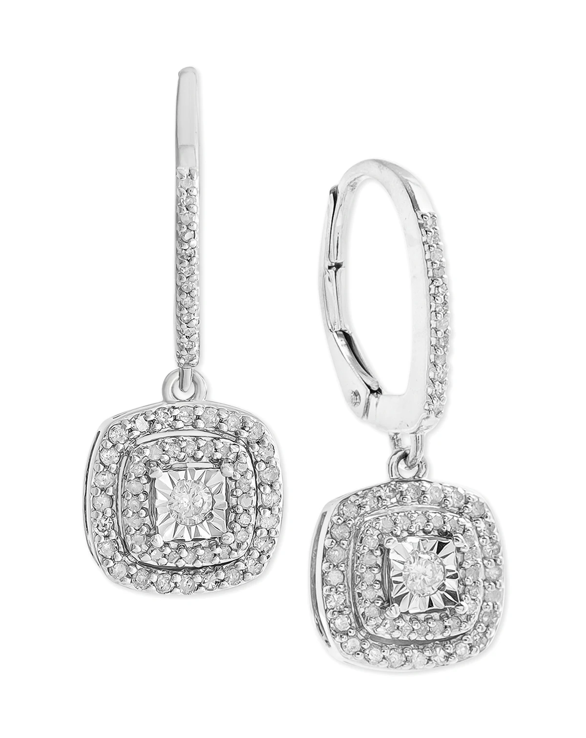 Diamond Halo Drop Earrings (1/2 ct. t.w.) in Sterling Silver, 14k Rose Gold Sterling Silver & 14k Gold Sterling Silver.