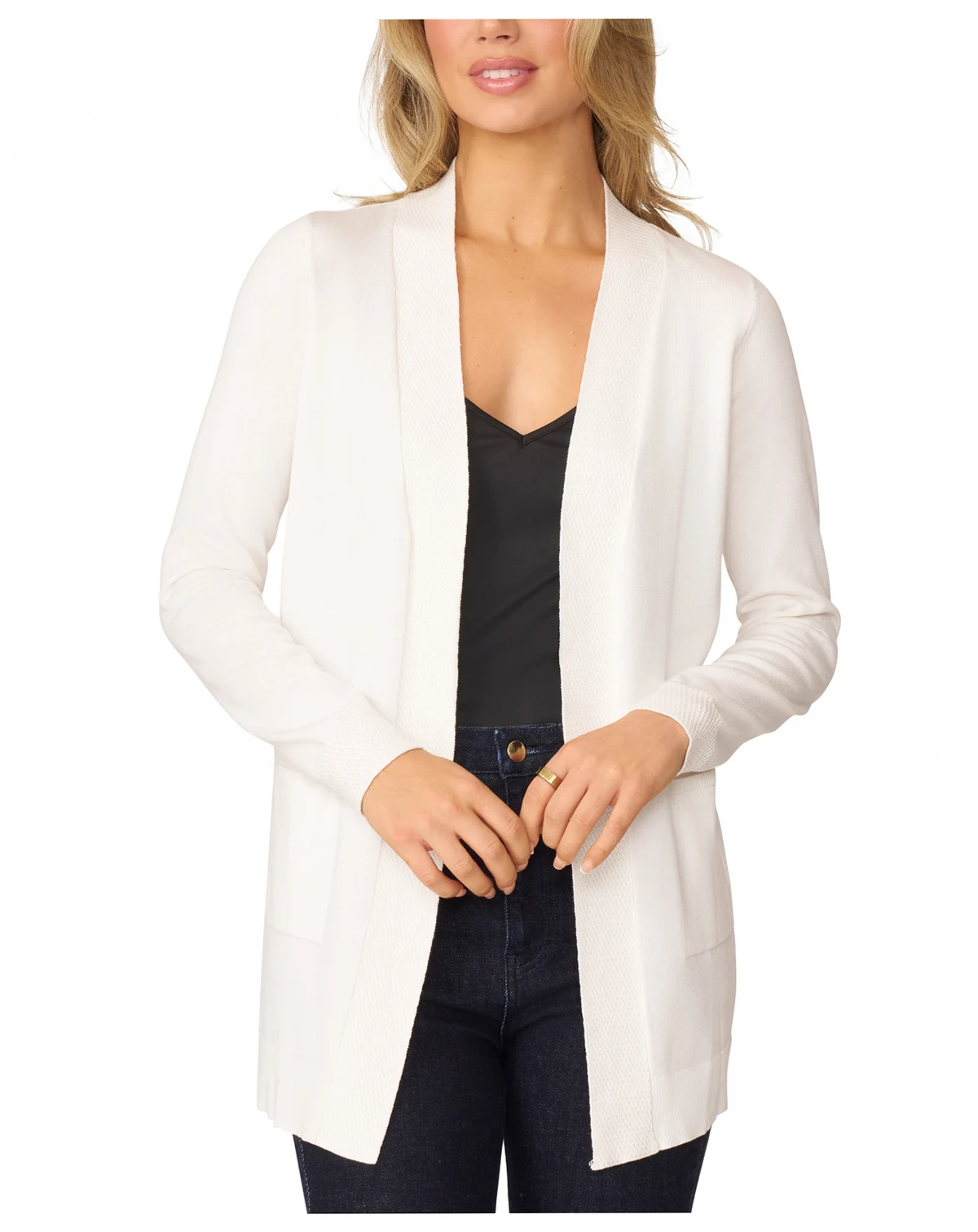 Women's Cable-Trim Open-Front Long Cardigan Sweater