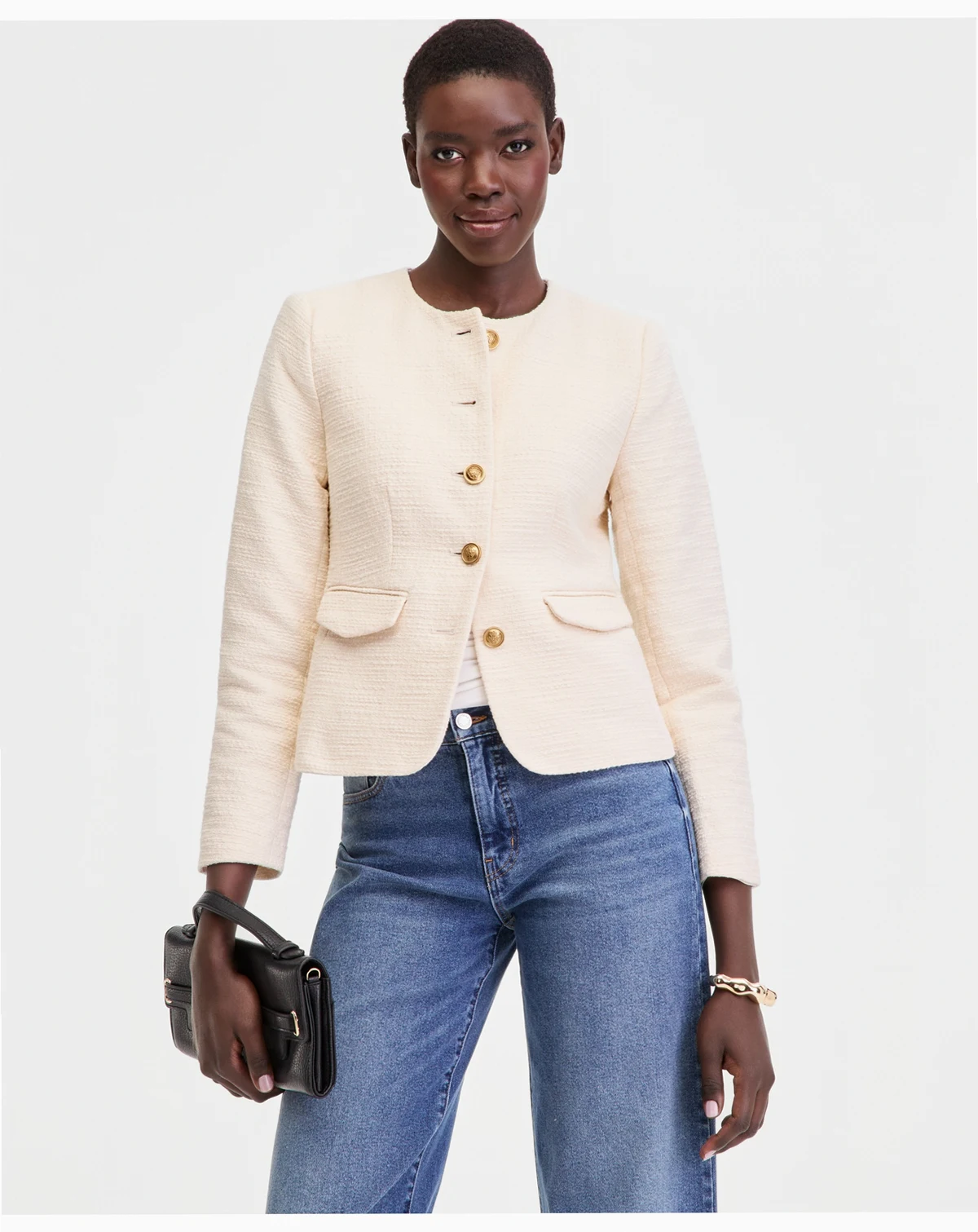 Women's Collarless Cotton Tweed Jacket, Macy's Exclusive