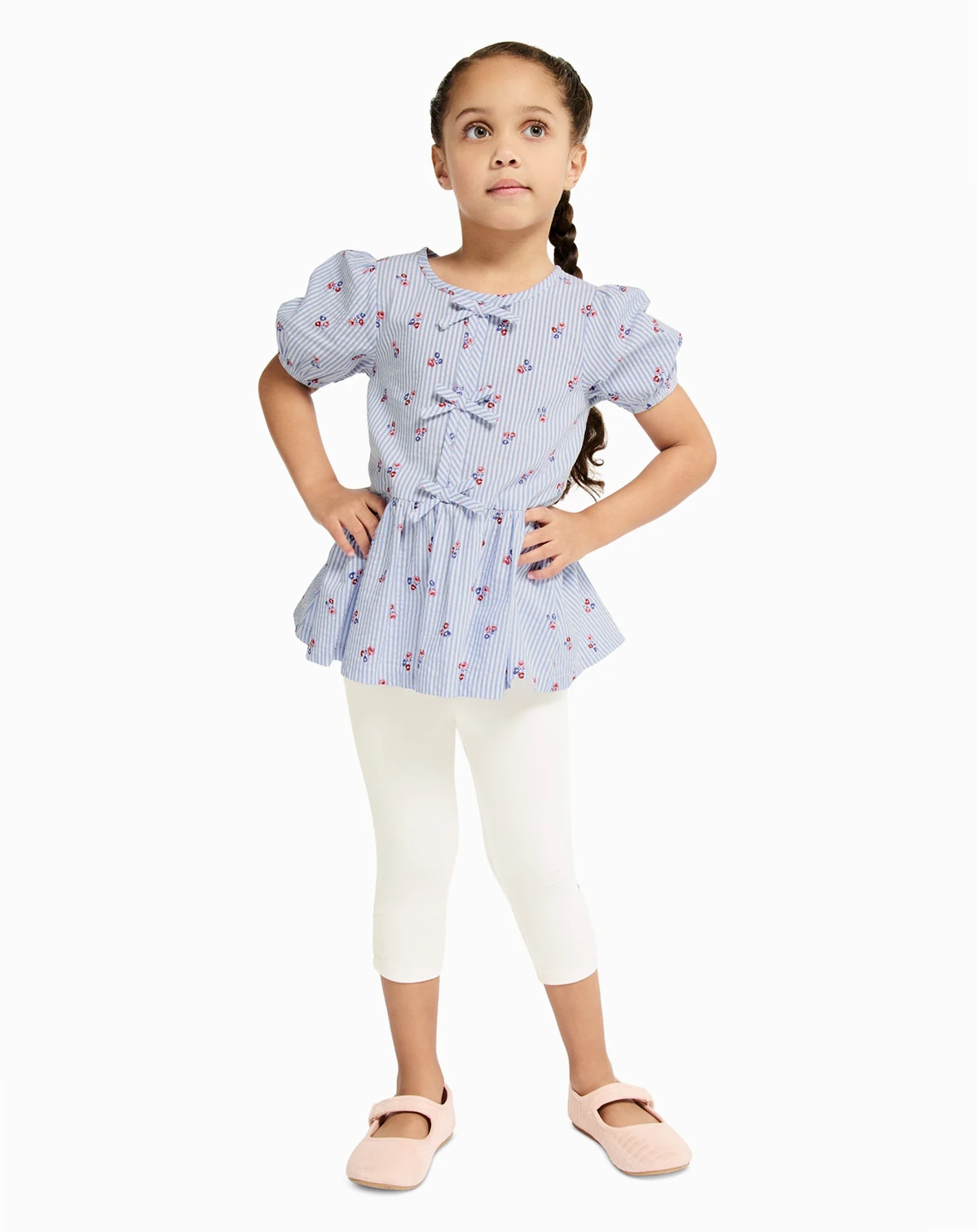 Toddler Girls' 2T-4T and Girls' 4-6X Round Neck Short-Sleeve Top and Cropped Leggings, 2-Piece Set