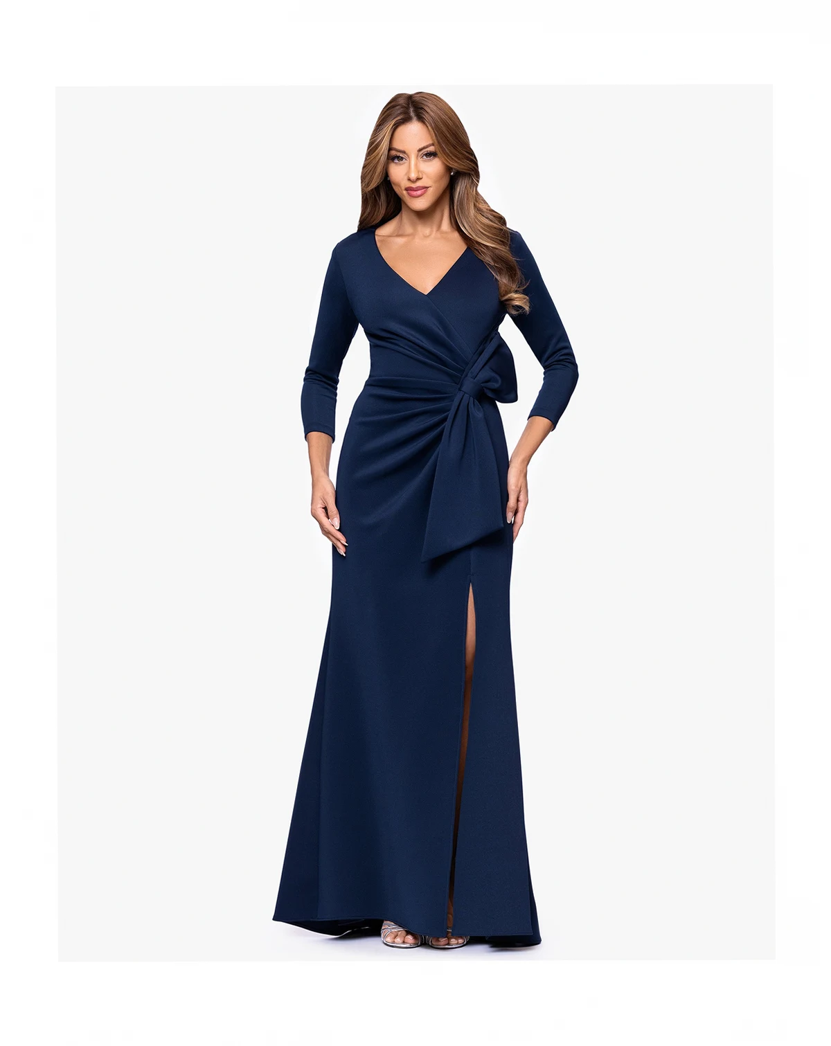Women's V-Neck Waist Side Bow Long Dress