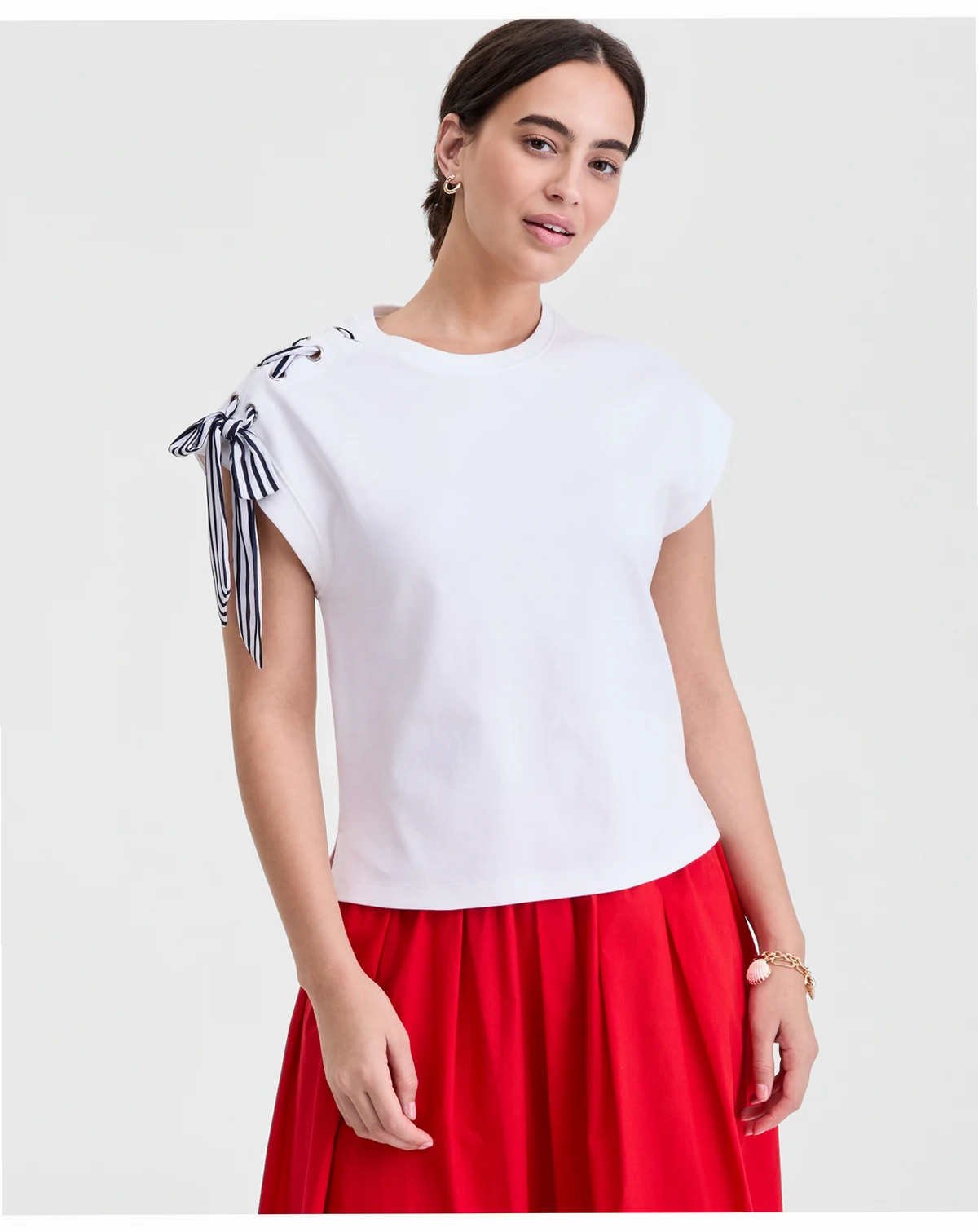 Women's Lace-Up Shoulder Muscle T-Shirt, Macy's Exclusive