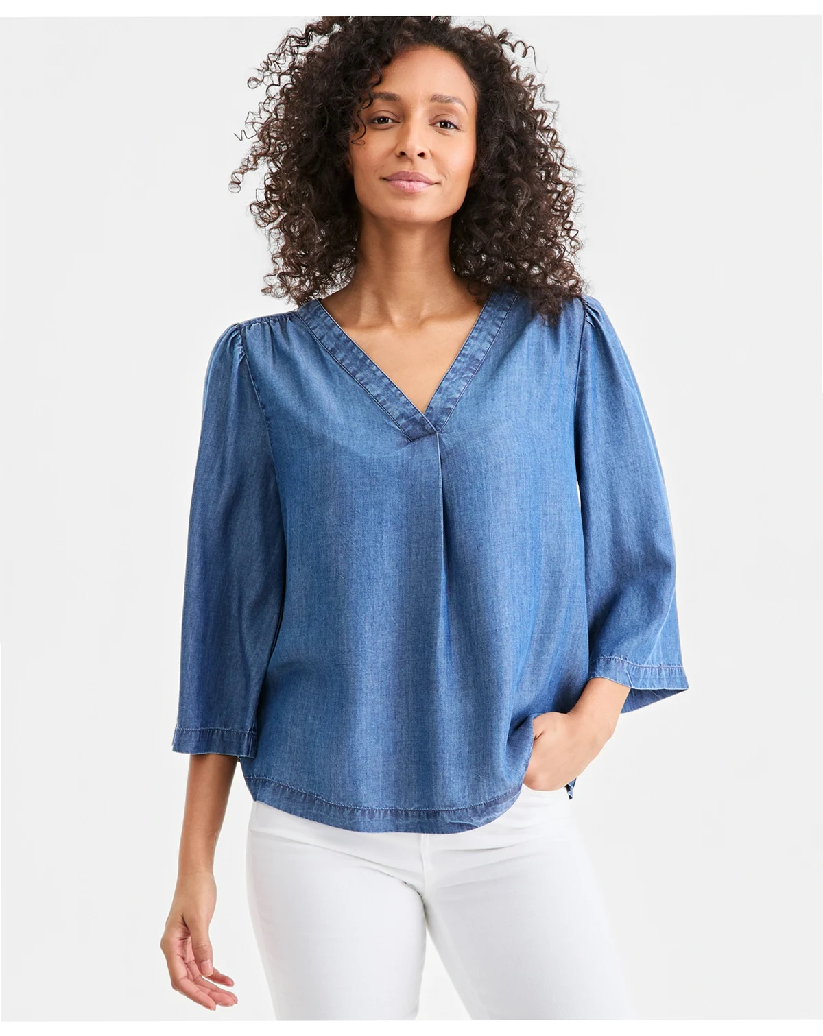 Women's V-Neck Chambray Top, Macy's Exclusive