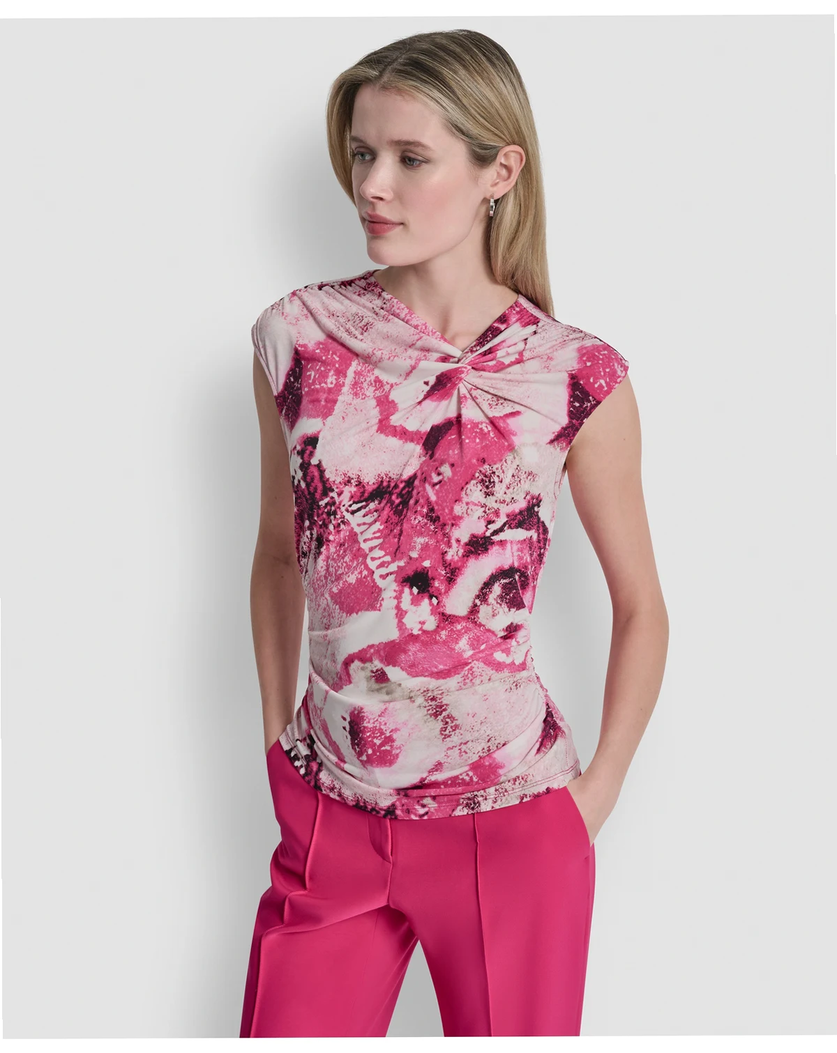 Women's Asymmetric Neck Cap-Sleeve Top